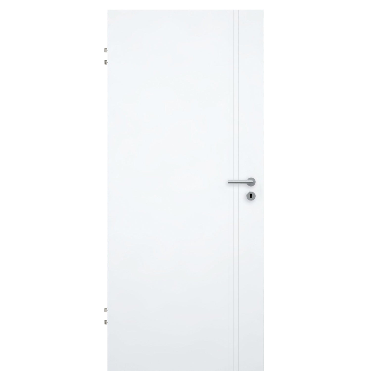 Wohnungseingangstür brillant-weiß 3 Rillen aufrecht Schlosseite Designkante SK1 / KK3 - Modell Designtür VS33