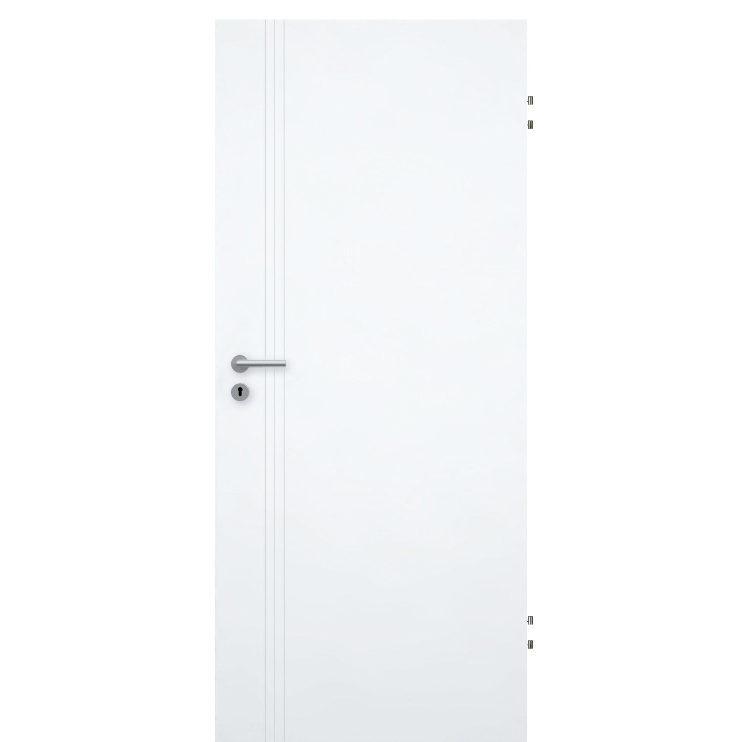 Wohnungseingangstür brillant-weiß 3 Rillen aufrecht Schlosseite Designkante SK2 / KK3 - Modell Designtür VS33