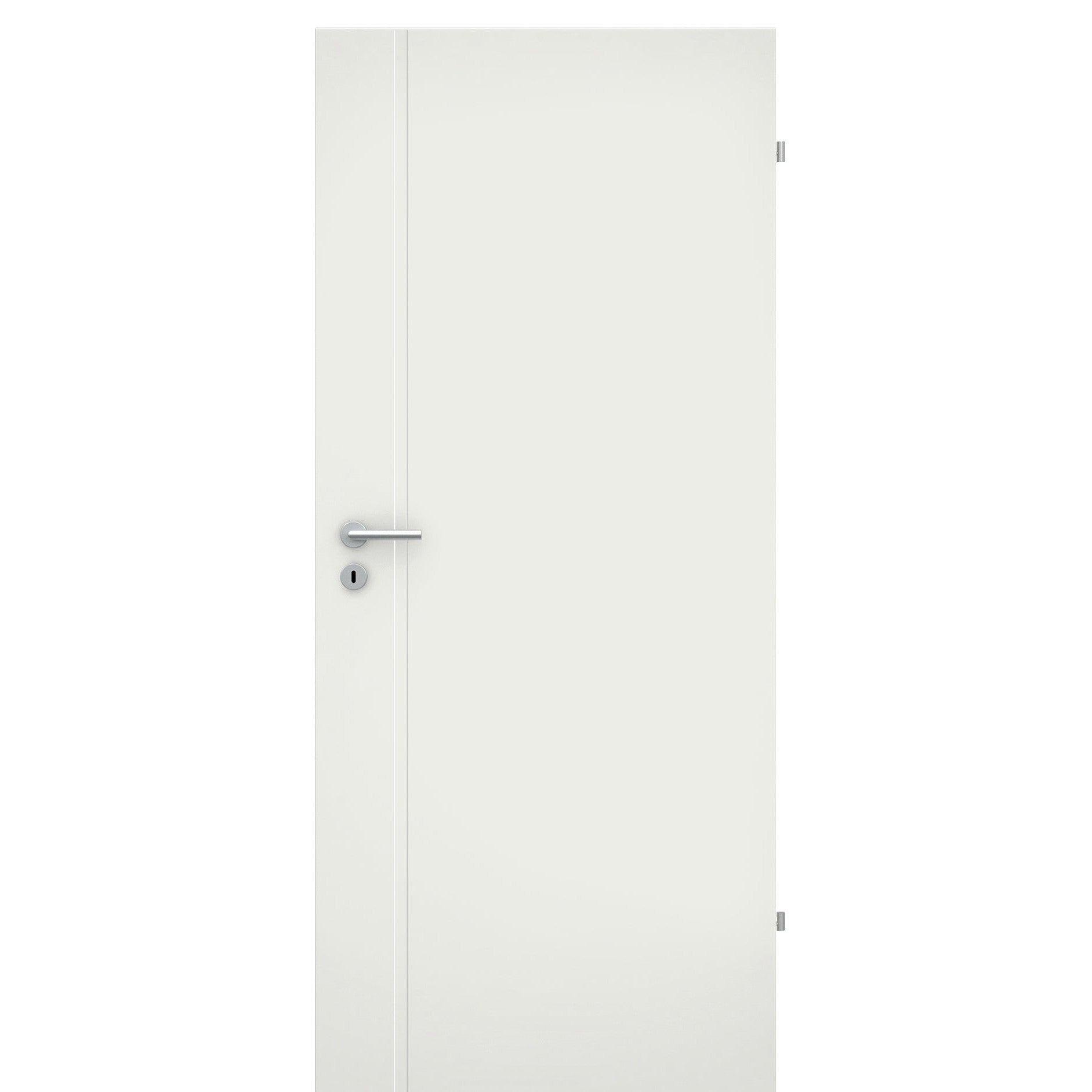 Zimmertür 1 breite Rille aufrecht Schlossseite soft-weiß Eckkante - Modell Designtür ZVS11
