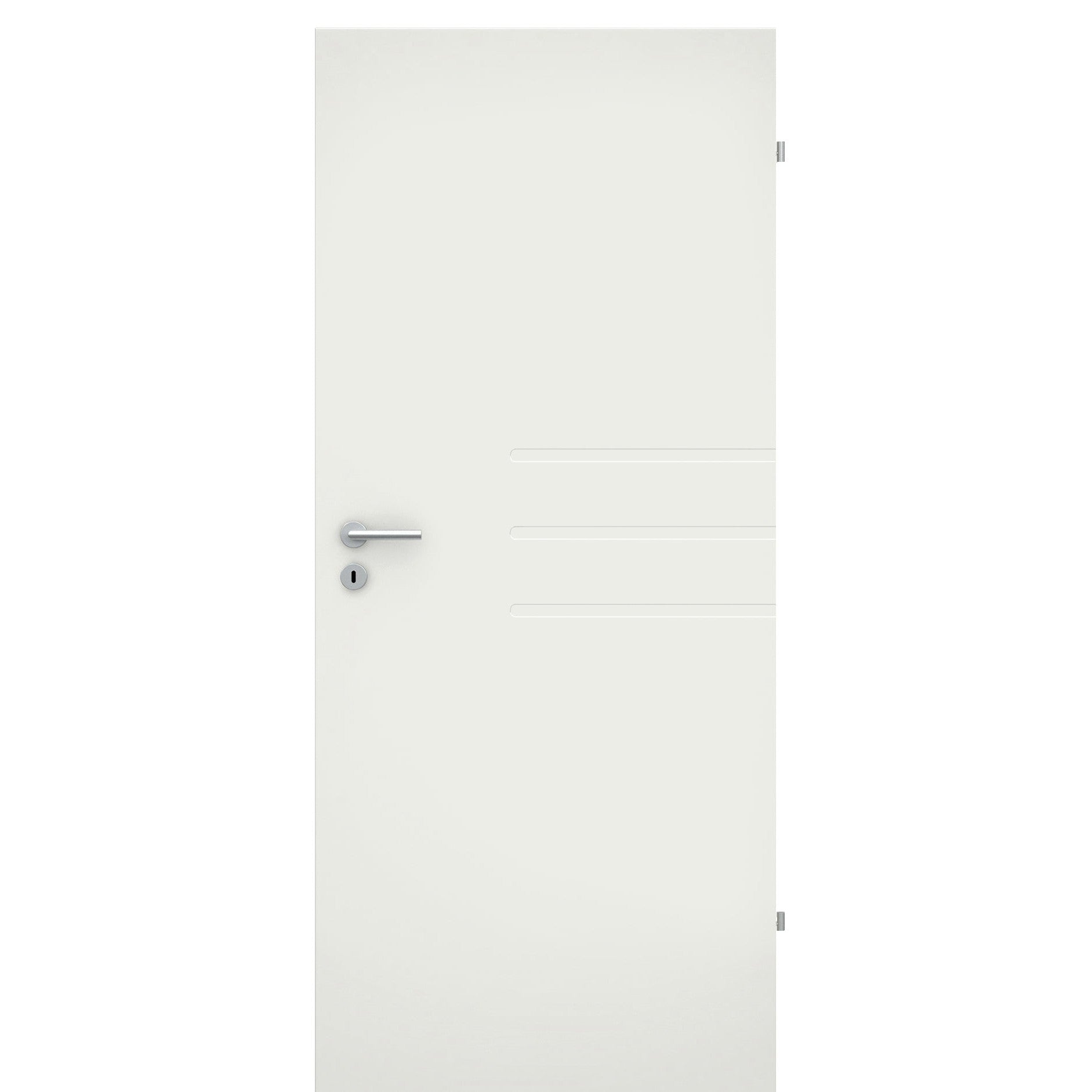 Zimmertür 3 breite Rillen quer soft-weiß Eckkante - Modell Designtür ZQS31