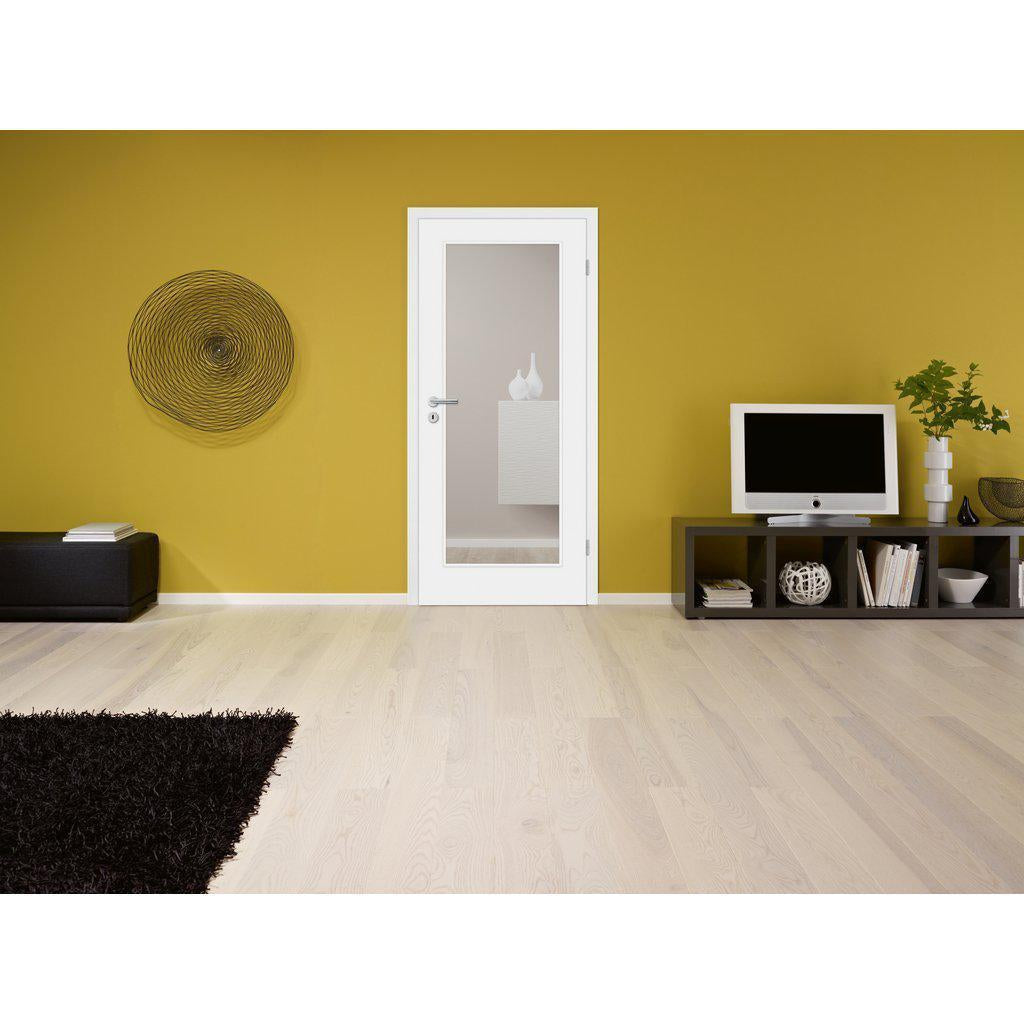 Zimmertür brillant-weiß Stiltür mit 1 Kassette und Lichtausschnitt Designkante - Modell Stiltür M13LA