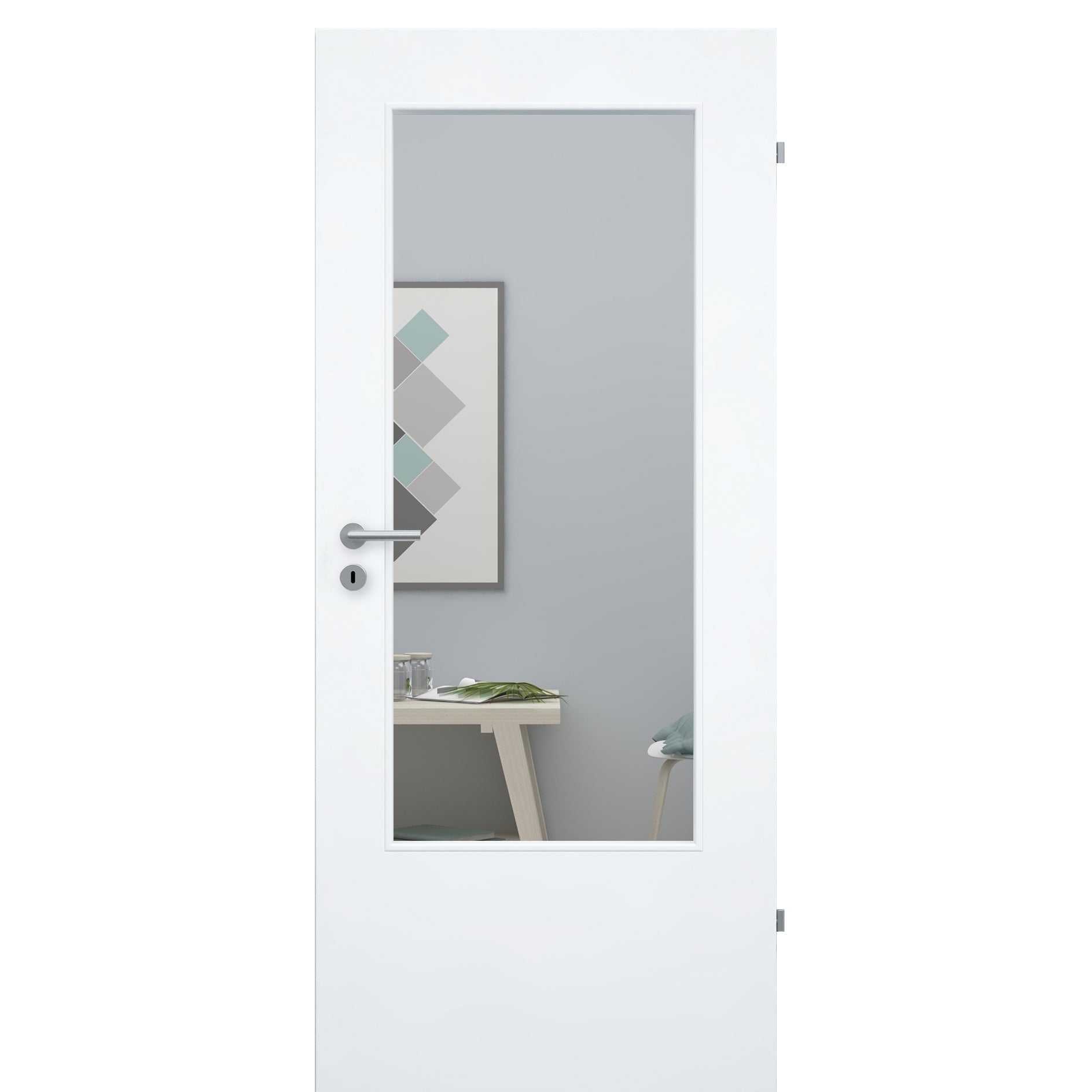 Zimmertür im Sondermaß mit Lichtausschnitt CPL glatt verkehrsweiß Rundkante