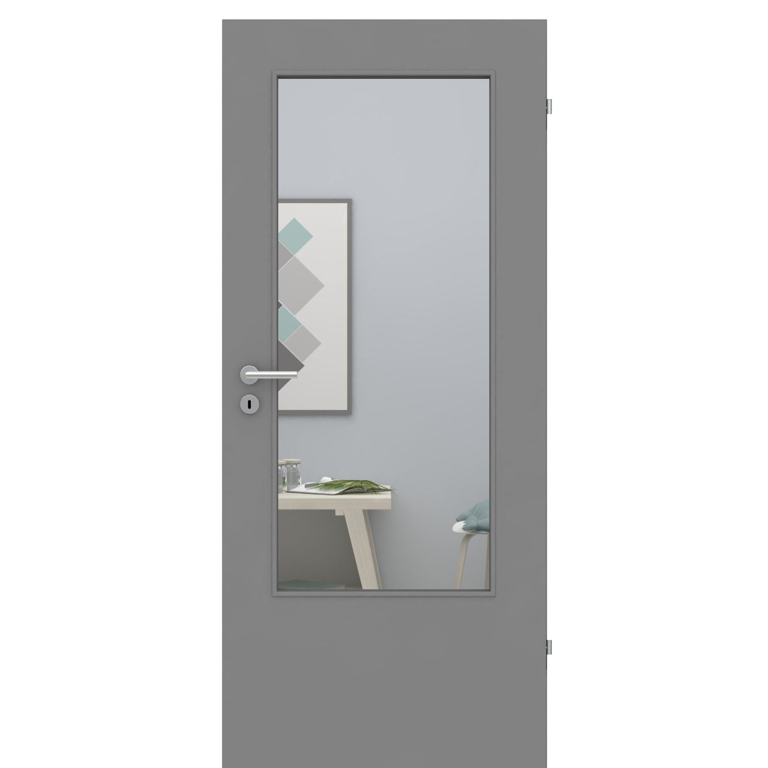 Zimmertür im Sondermaß mit Lichtausschnitt DIN grau glatt Designkante - Modell LADIN