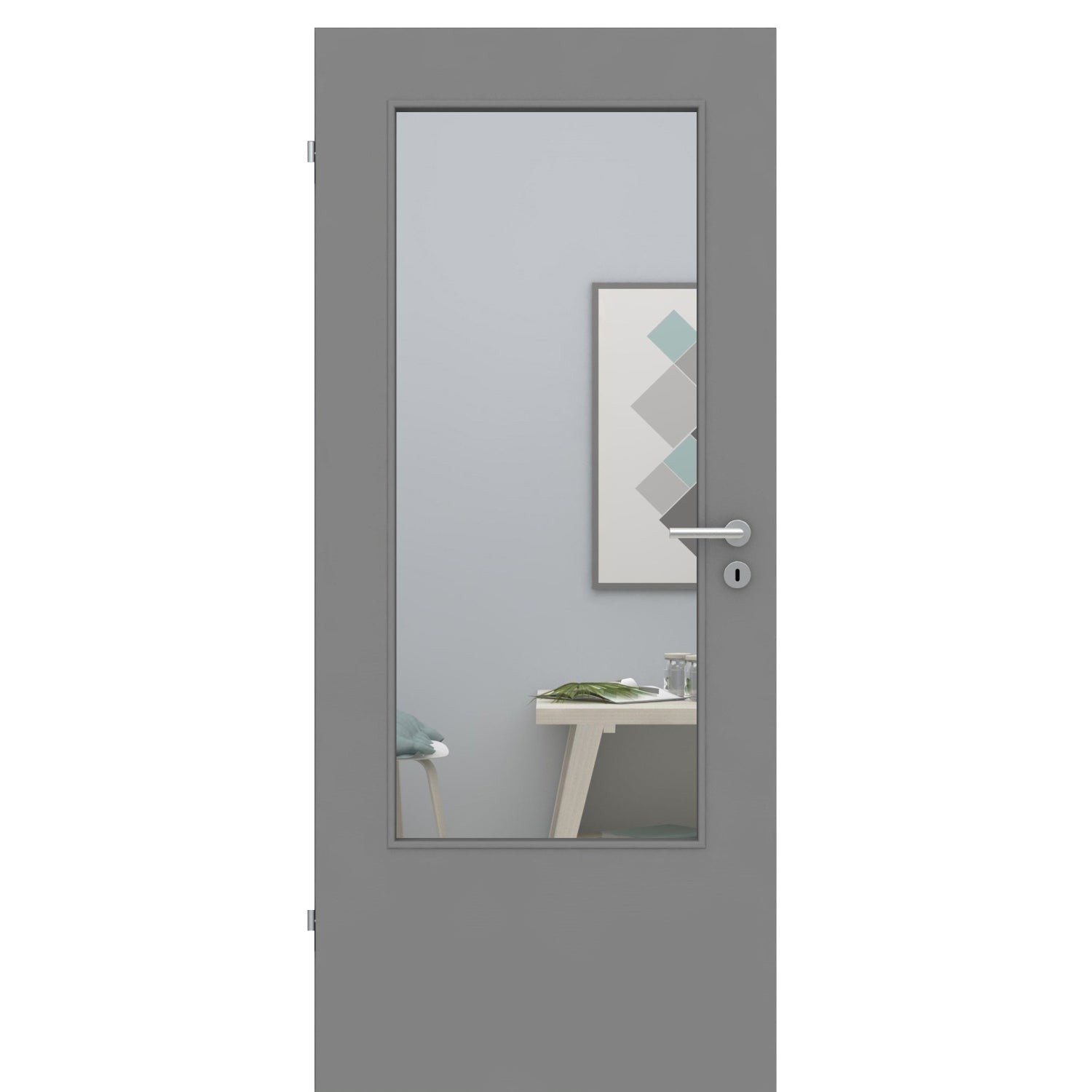 Zimmertür im Sondermaß mit Lichtausschnitt DIN grau glatt Designkante - Modell LADIN