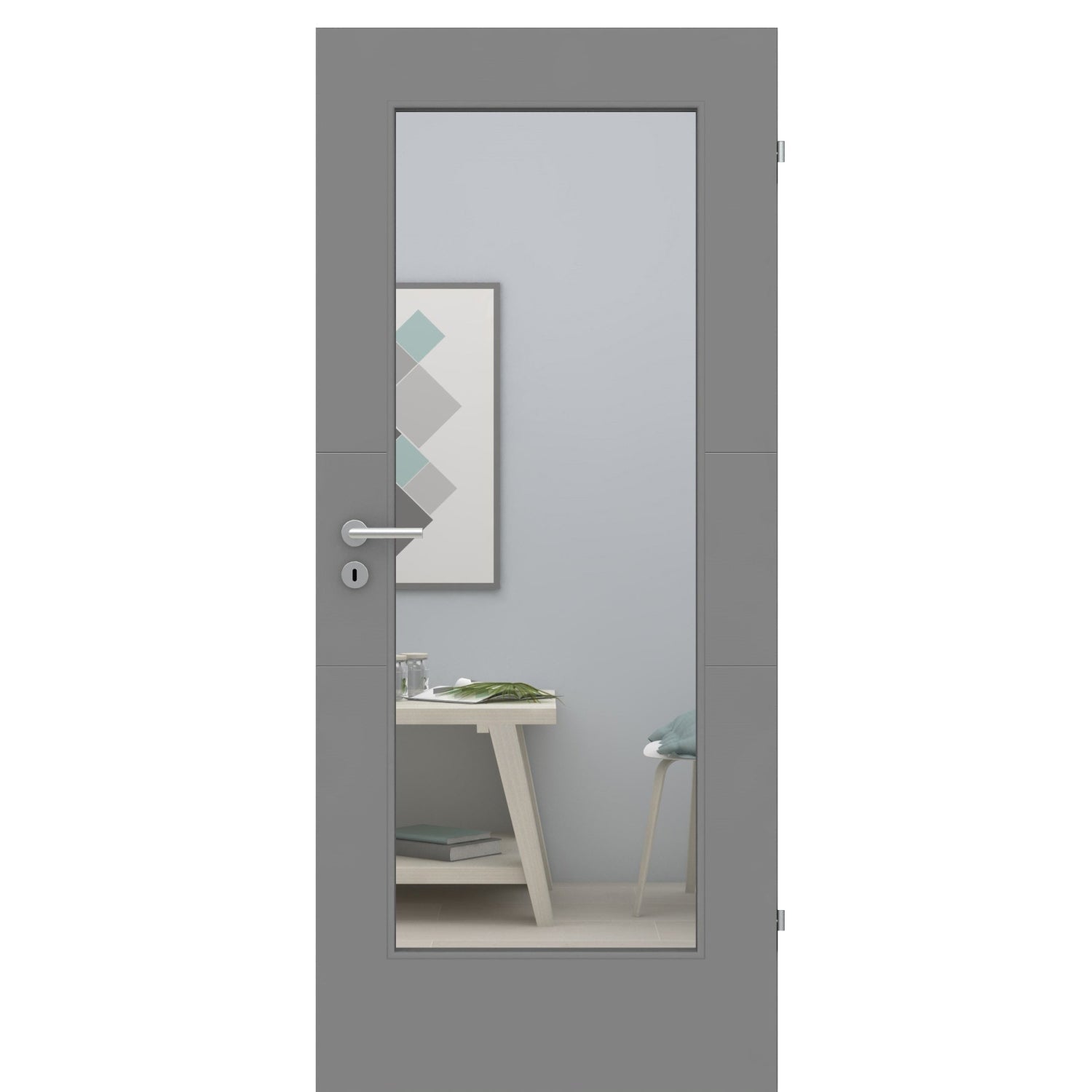 Zimmertür im Sondermaß mit Lichtausschnitt grau 2 Rillen quer Designkante - Modell Designtür Q27LA