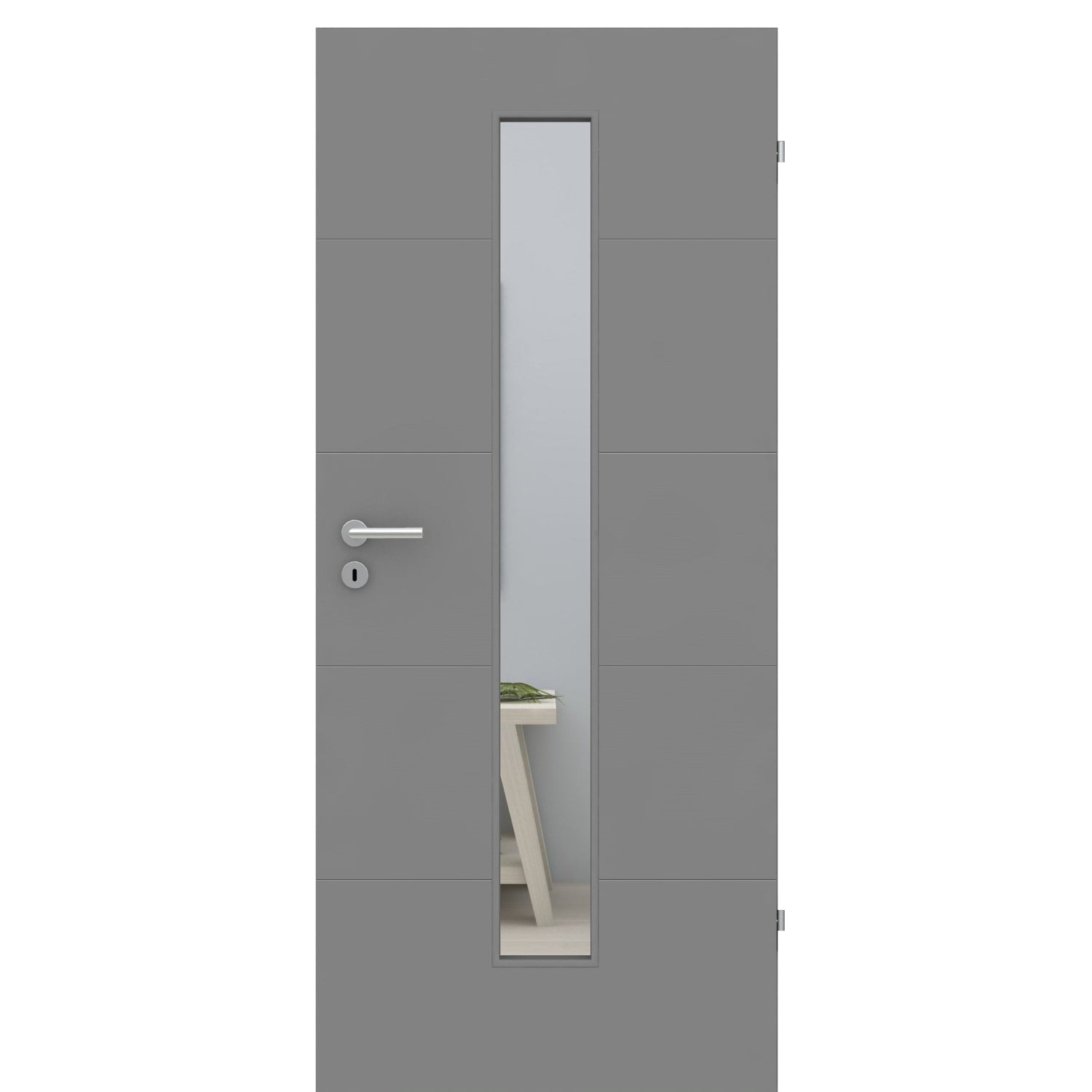 Zimmertür im Sondermaß mit Lichtausschnitt grau 4 Rillen quer Designkante - Modell Designtür Q47LAM