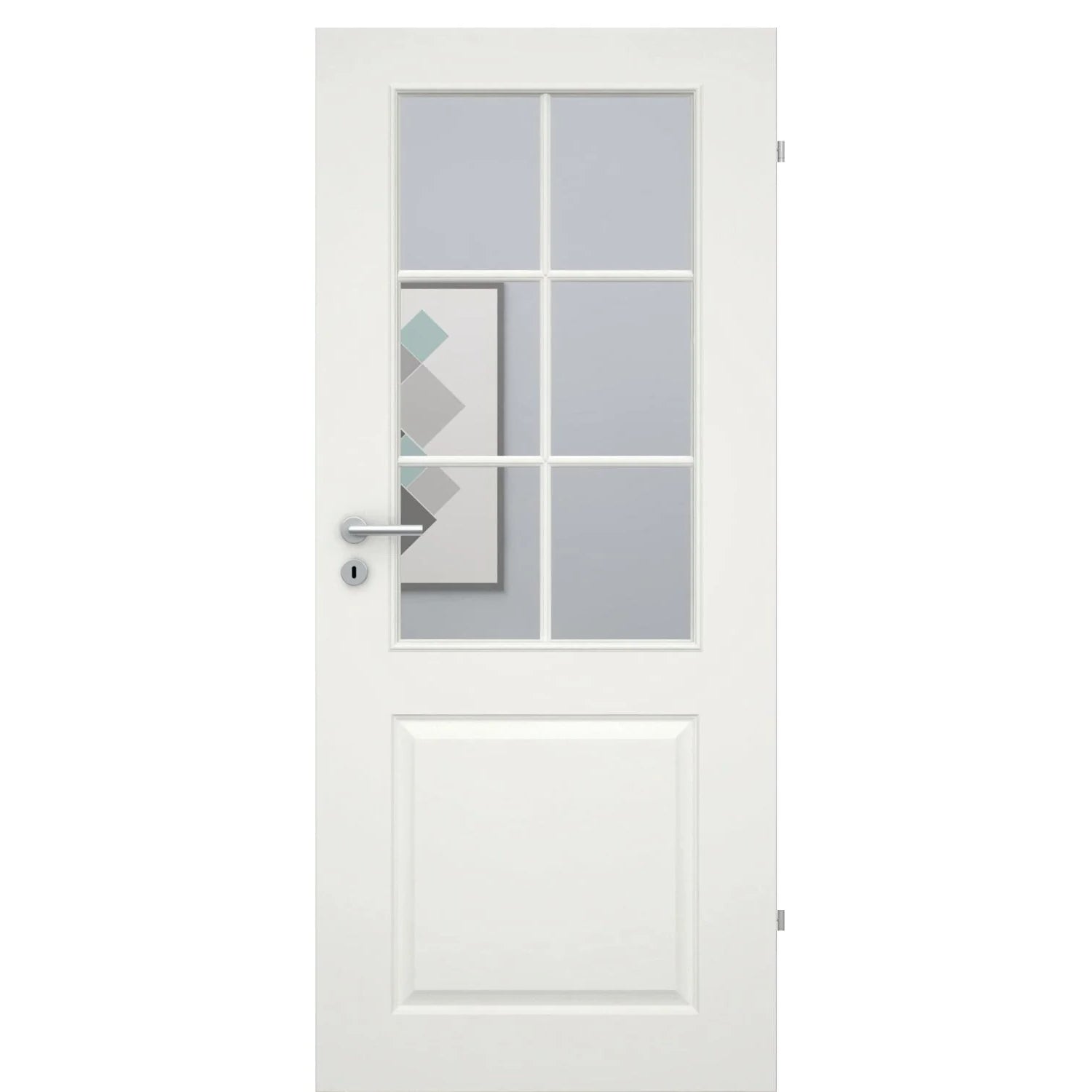 Zimmertür im Sondermaß mit Lichtausschnitt mit Sprossenrahmen standard soft-weiß 2 Kassetten Rundkante - Modell Stiltür K21LASPS