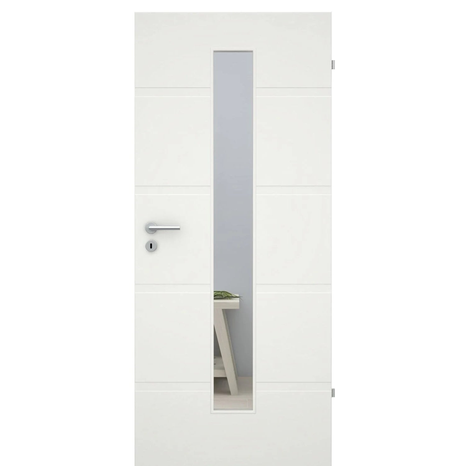 Zimmertür im Sondermaß mit Lichtausschnitt soft-weiß 4 breite Rillen Eckkante - Modell Designtür QB41LAM