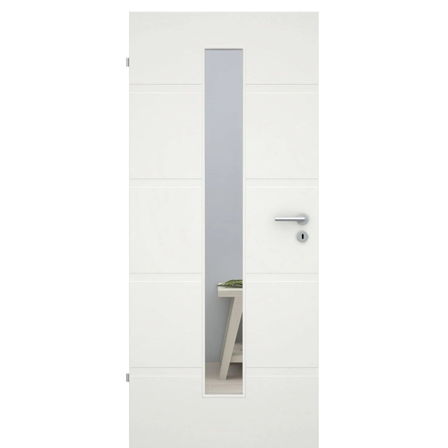 Zimmertür im Sondermaß mit Lichtausschnitt soft-weiß 4 breite Rillen Eckkante - Modell Designtür QB41LAM