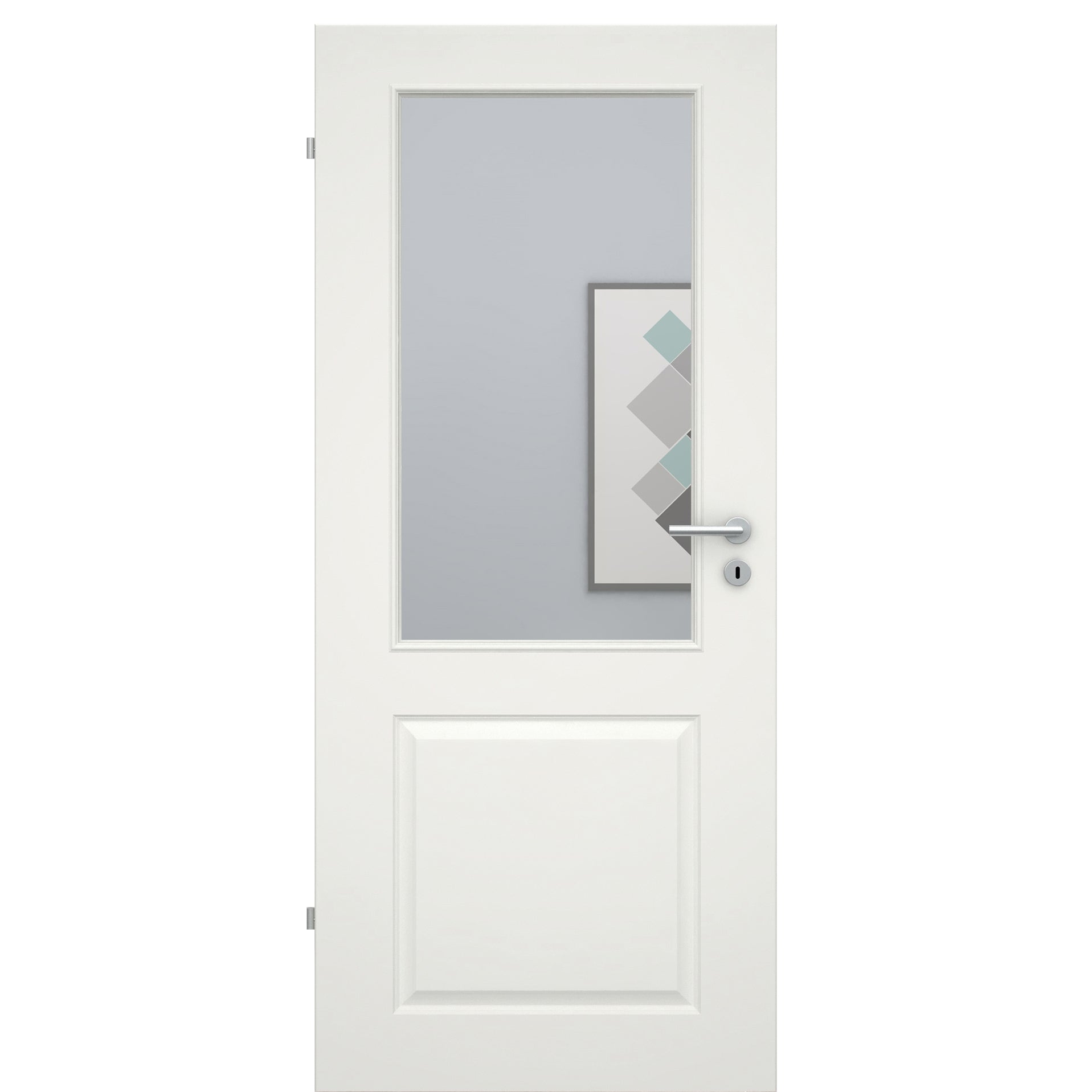 Zimmertür im Sondermaß soft-weiß Stiltür mit 2 Kassetten und Lichtausschnitt Eckkante - Modell Stiltür K21LA