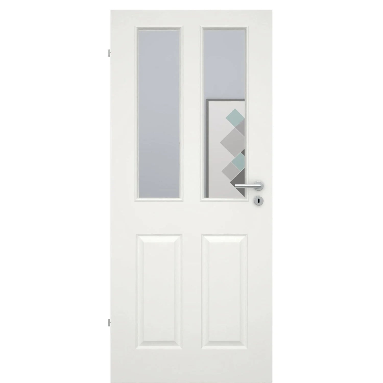 Zimmertür im Sondermaß soft-weiß Stiltür mit 4 Kassetten und Lichtausschnitt Rundkante - Modell Stiltür K41LA2