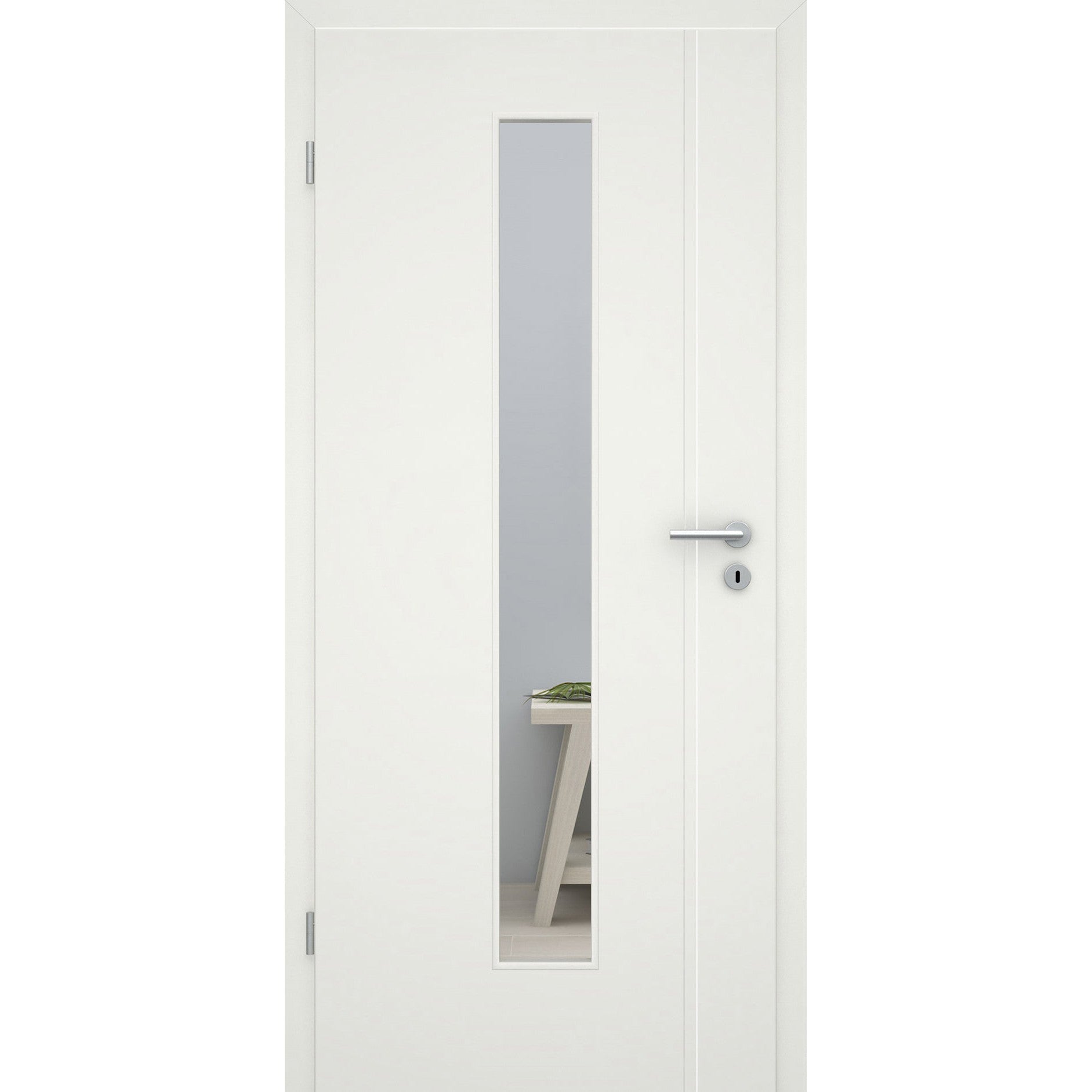 Zimmertür mit Lichtausschnitt 1 breite Rille aufrecht Schlossseite soft-weiß Eckkante - Modell Designtür ZVS11LAM