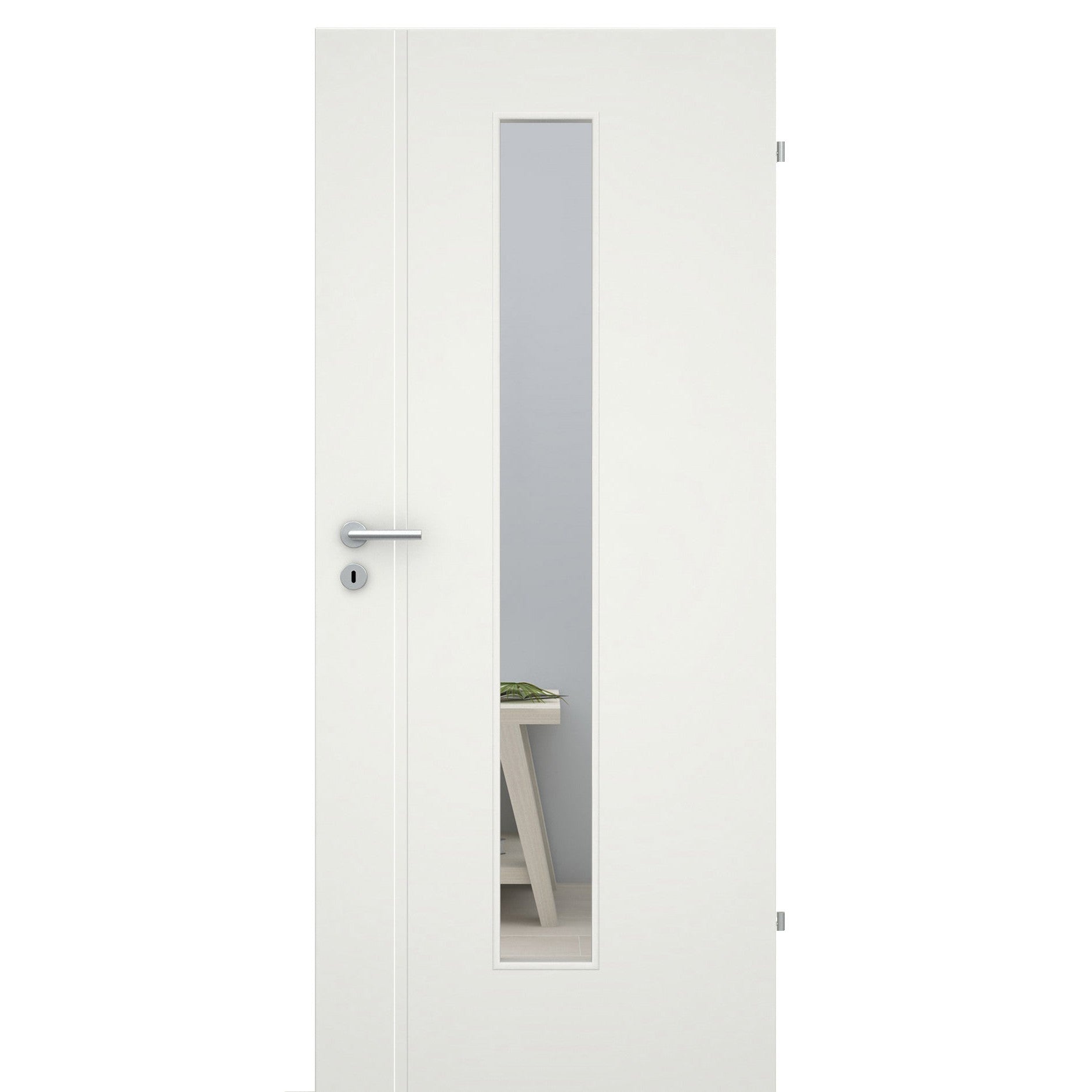 Zimmertür mit Lichtausschnitt 1 breite Rille aufrecht Schlossseite soft-weiß Eckkante - Modell Designtür ZVS11LAM