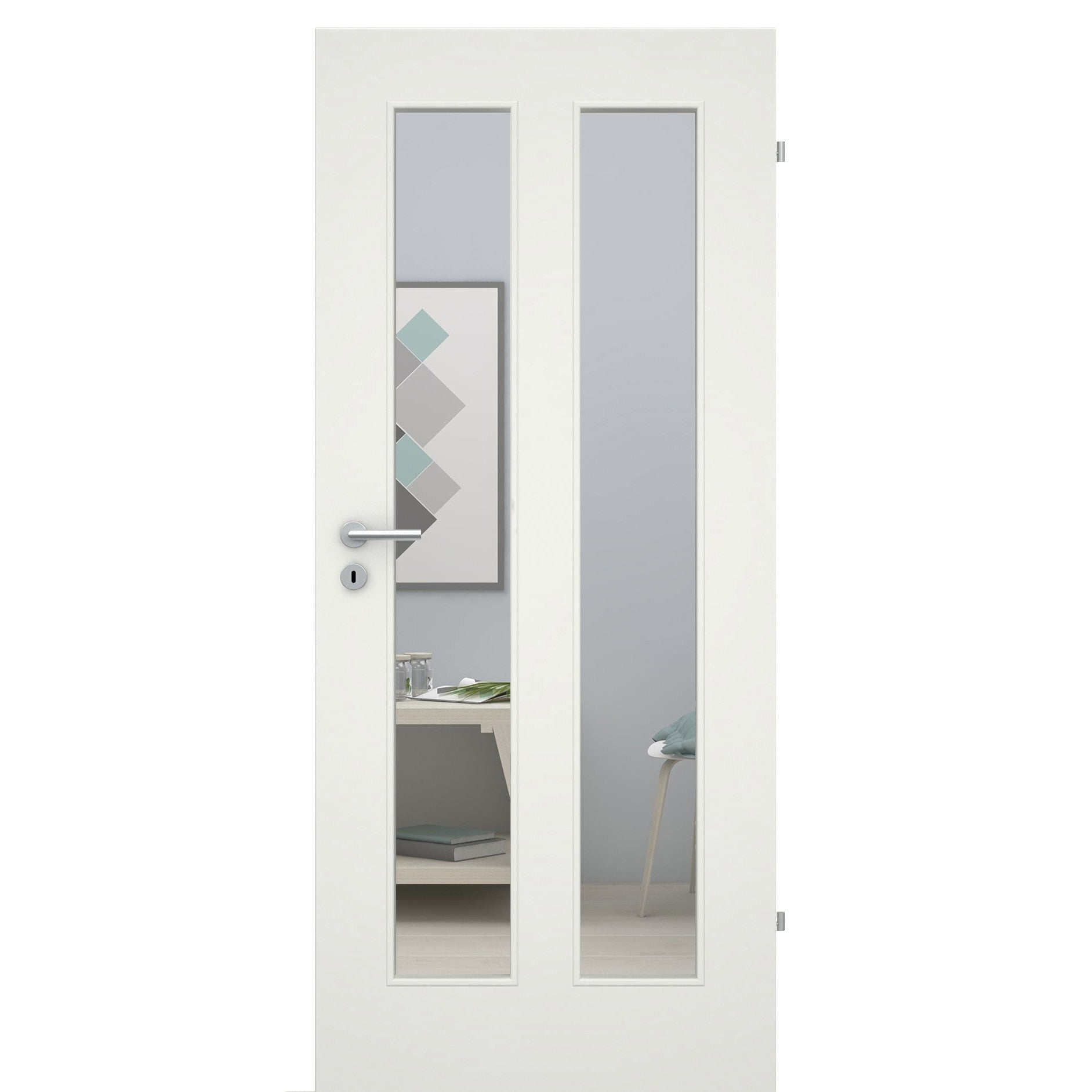 Zimmertür mit Lichtausschnitt 2 Kassetten soft-weiß Eckkante - Modell Stiltür ML21LA2