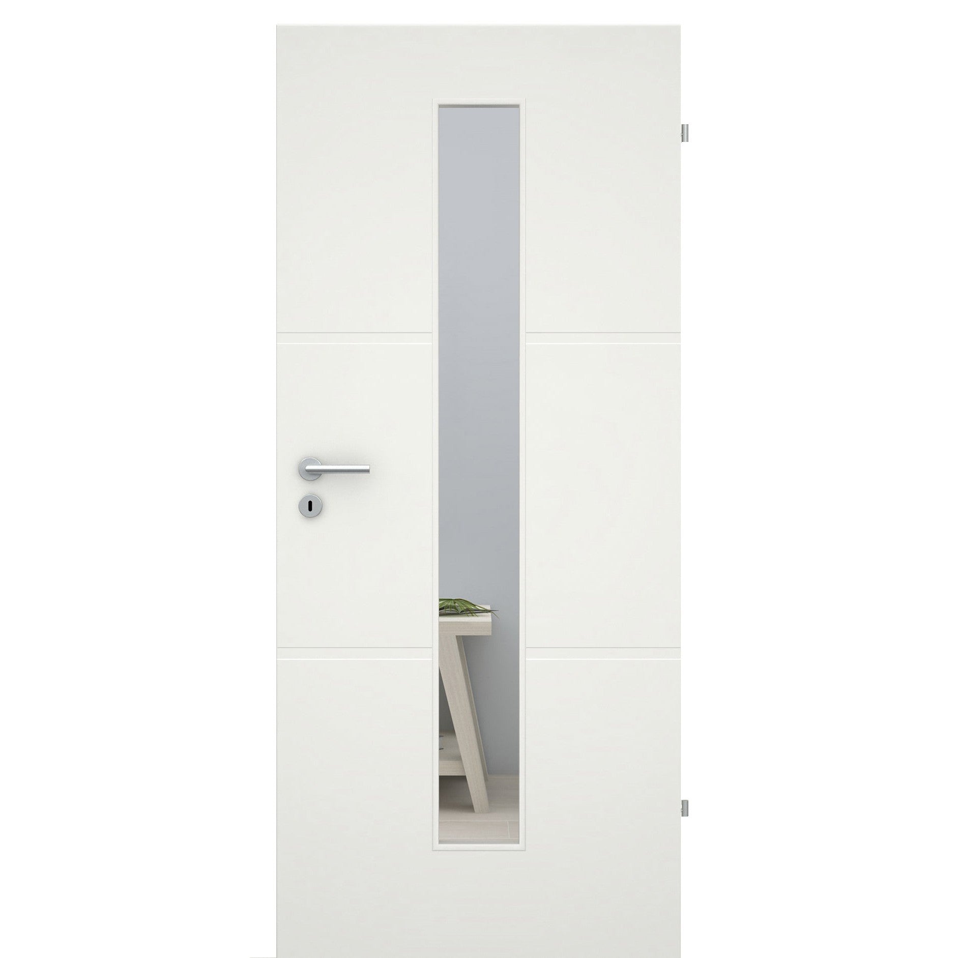 Zimmertür mit Lichtausschnitt 2 breite Rillen quer soft-weiß Eckkante - Modell Designtür ZQS21LAM