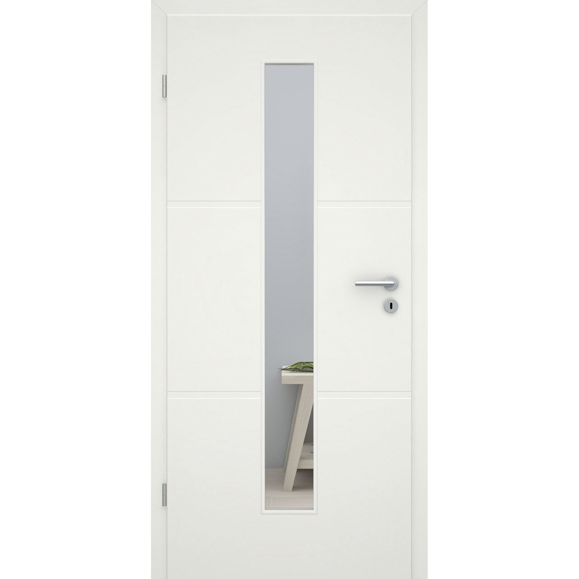 Zimmertür mit Lichtausschnitt 2 breite Rillen quer soft-weiß Eckkante - Modell Designtür ZQS21LAM
