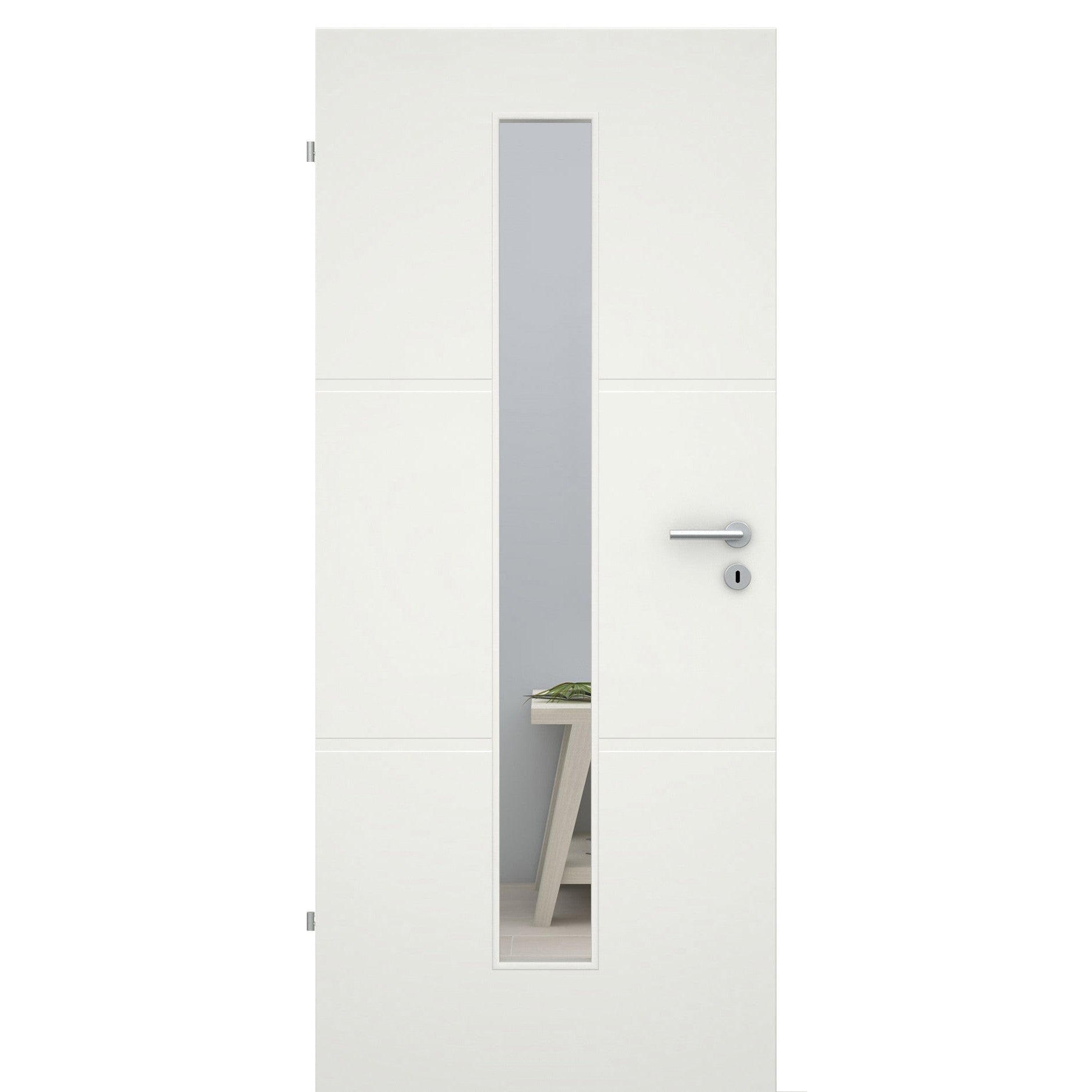 Zimmertür mit Lichtausschnitt 2 breite Rillen quer soft-weiß Eckkante - Modell Designtür ZQS21LAM