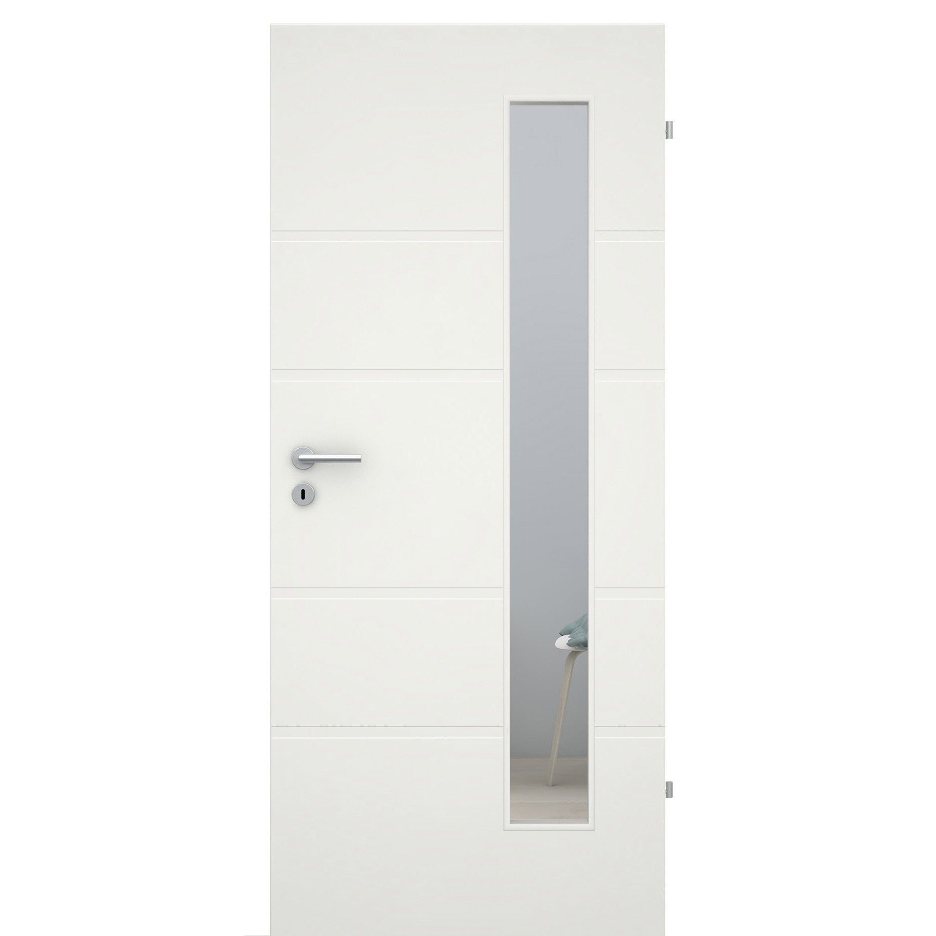 Zimmertür mit Lichtausschnitt 4 breite Rillen quer soft-weiß Eckkante - Modell Designtür ZQS41LAB