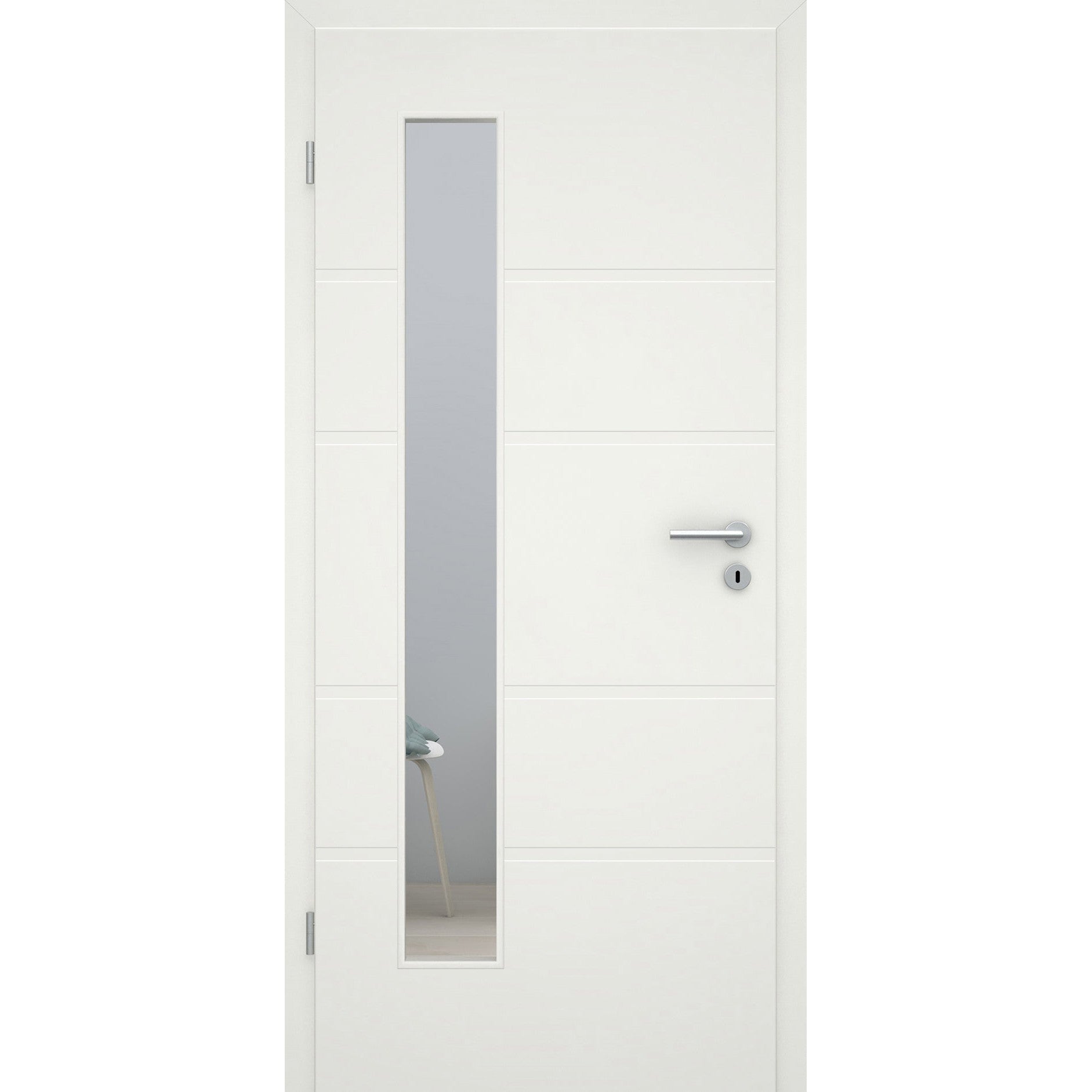 Zimmertür mit Lichtausschnitt 4 breite Rillen quer soft-weiß Eckkante - Modell Designtür ZQS41LAB
