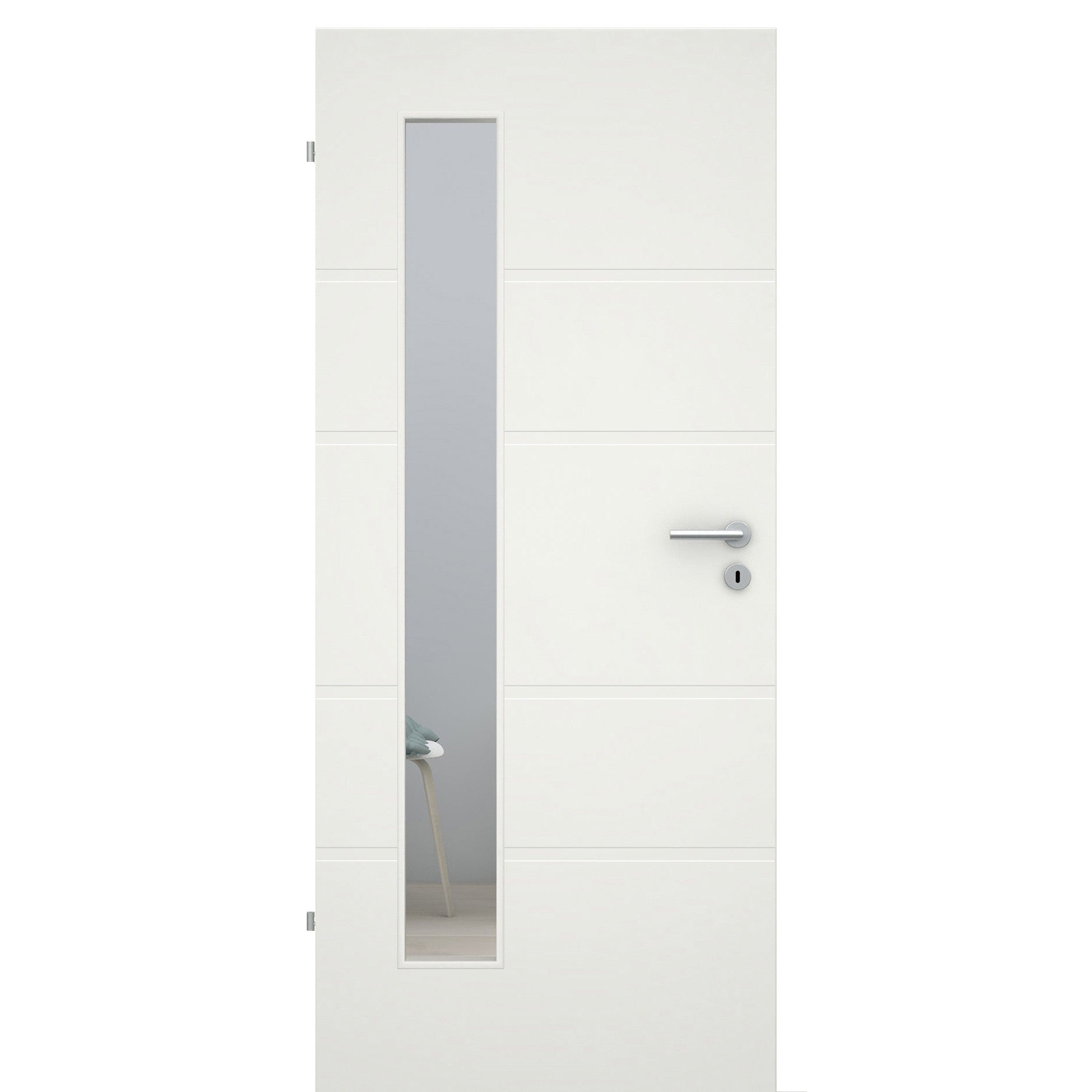 Zimmertür mit Lichtausschnitt 4 breite Rillen quer soft-weiß Eckkante - Modell Designtür ZQS41LAB