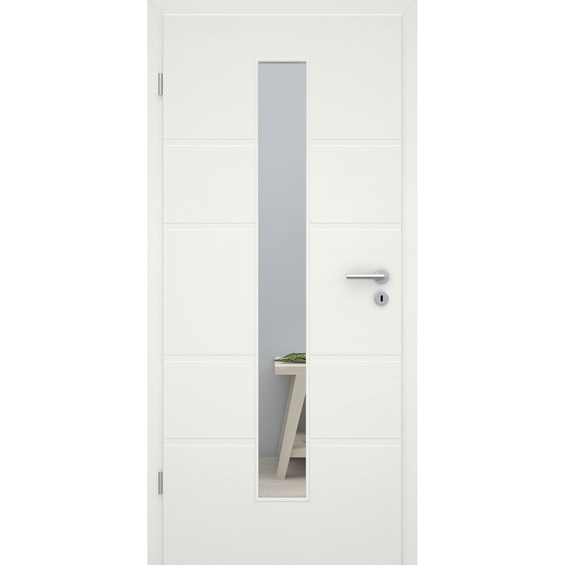 Zimmertür mit Lichtausschnitt 4 breite Rillen quer soft-weiß Eckkante - Modell Designtür ZQS41LAM