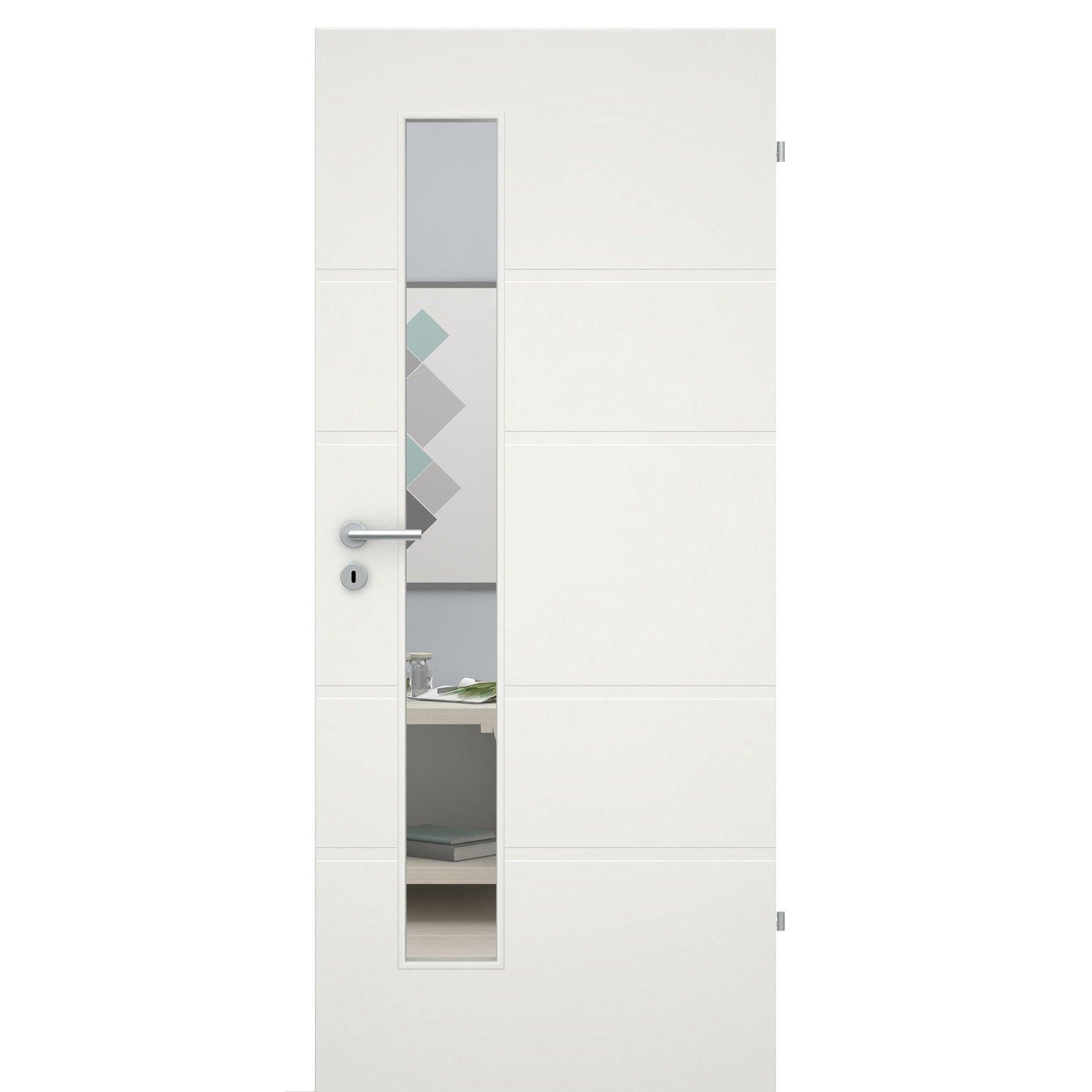 Zimmertür mit Lichtausschnitt 4 breite Rillen quer soft-weiß Eckkante - Modell Designtür ZQS41LAS