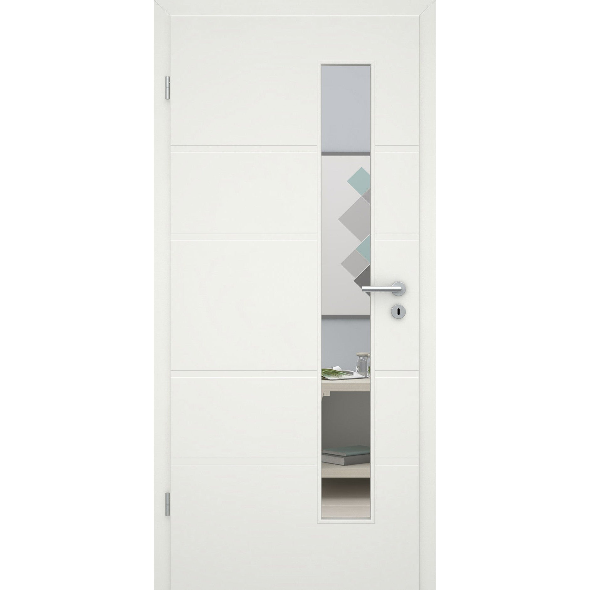 Zimmertür mit Lichtausschnitt 4 breite Rillen quer soft-weiß Eckkante - Modell Designtür ZQS41LAS