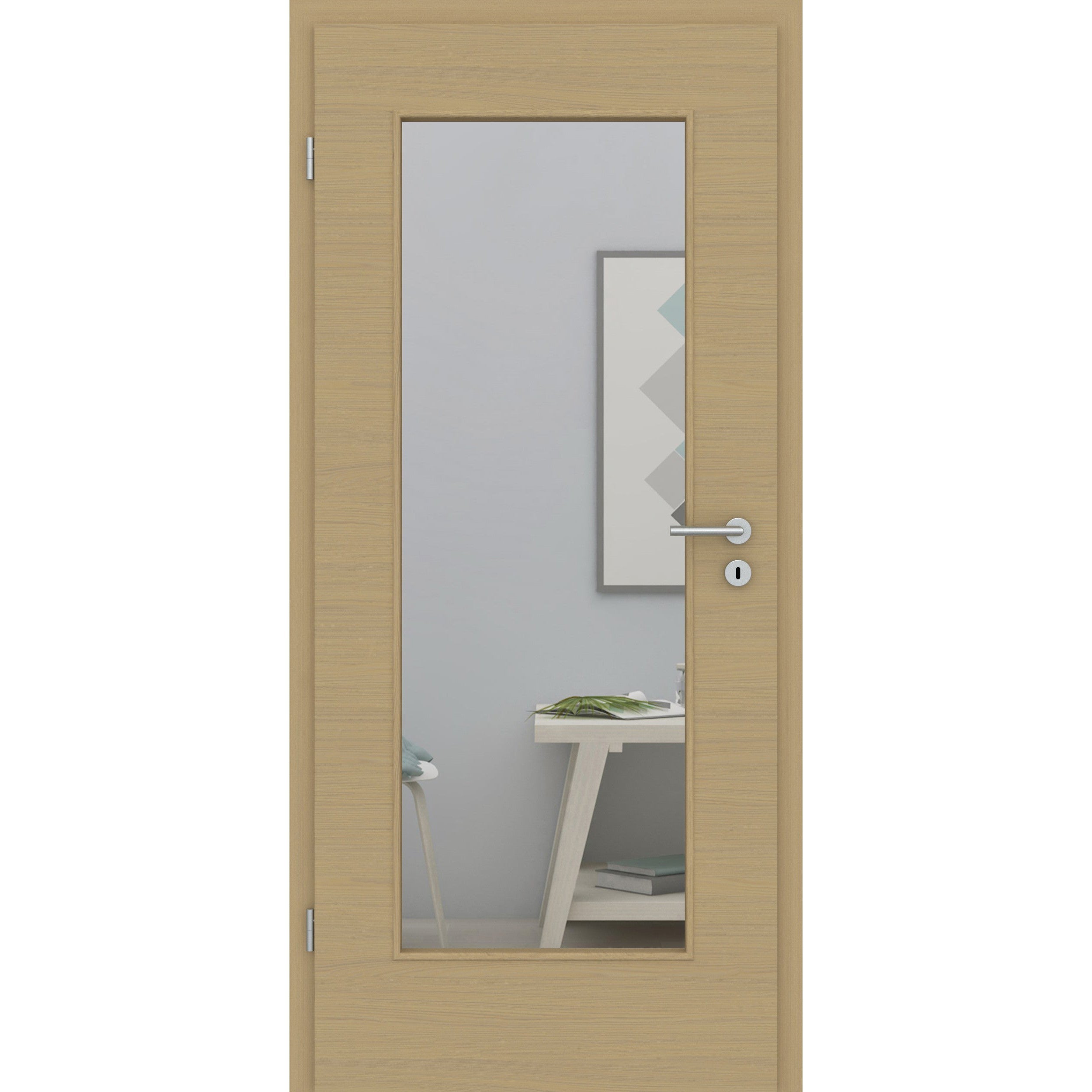 Zimmertür mit Lichtausschnitt LA1 CPL Matt Eiche-Beige Quer Designkante