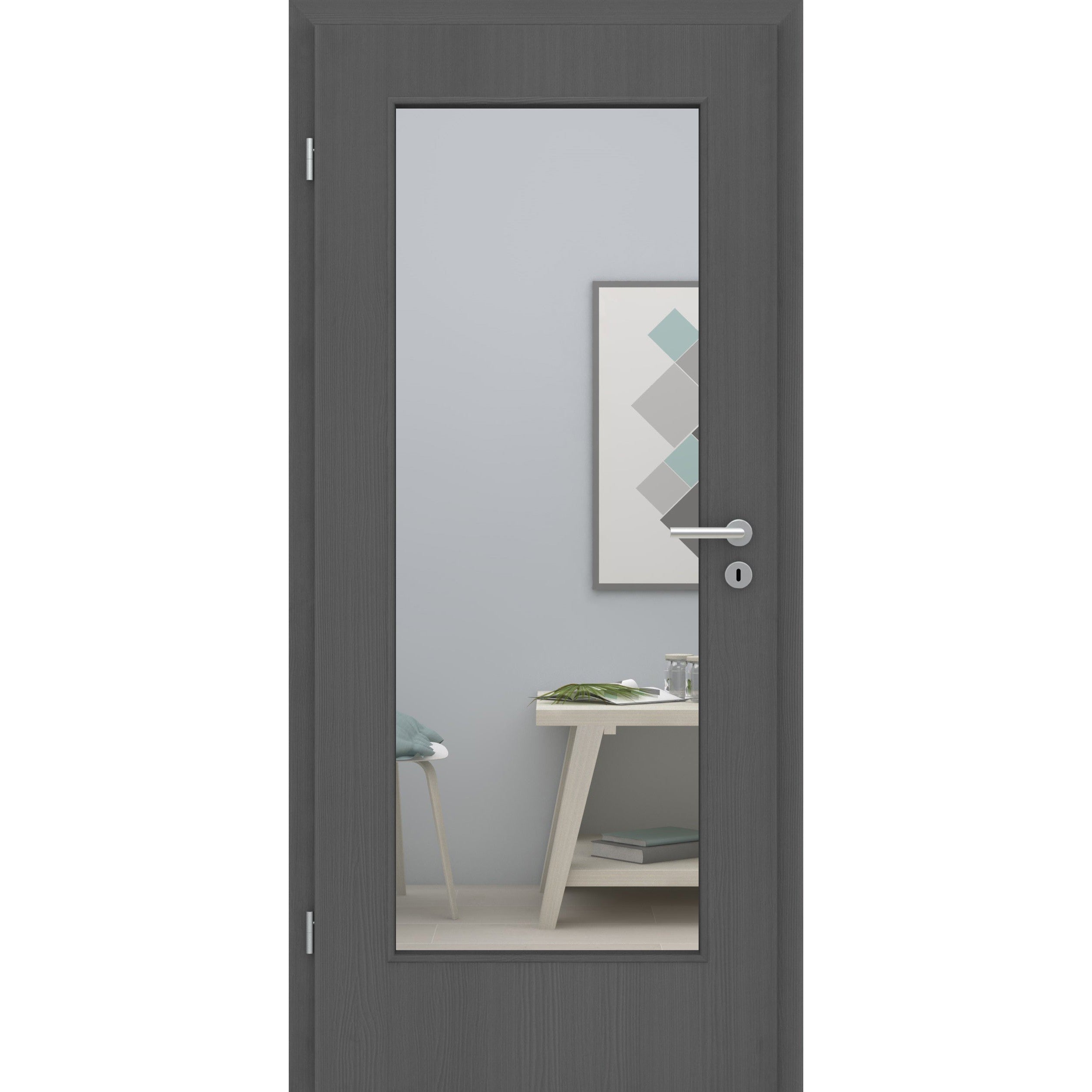 Zimmertür mit Lichtausschnitt LA1 CPL Matt Grau Holzstruktur Designkante