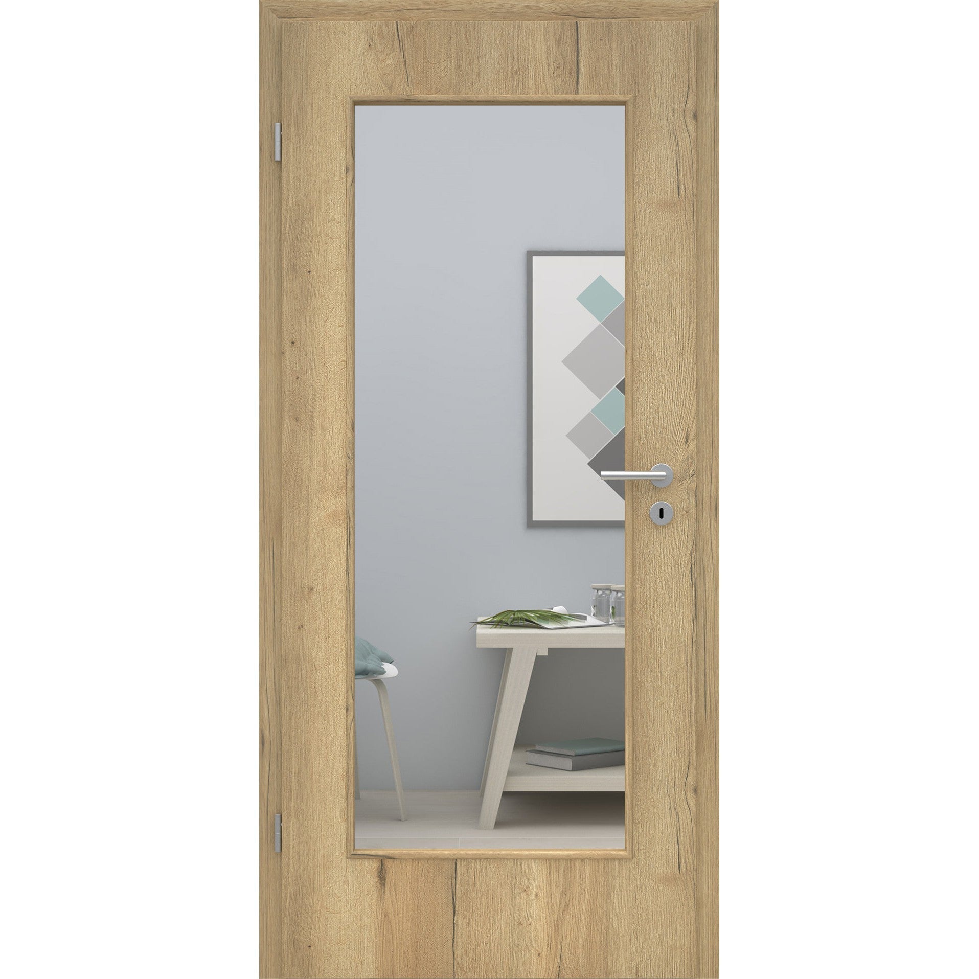 Zimmertür mit Lichtausschnitt LA1 CPL Struktur Fachwerk Natur-Eiche Designkante