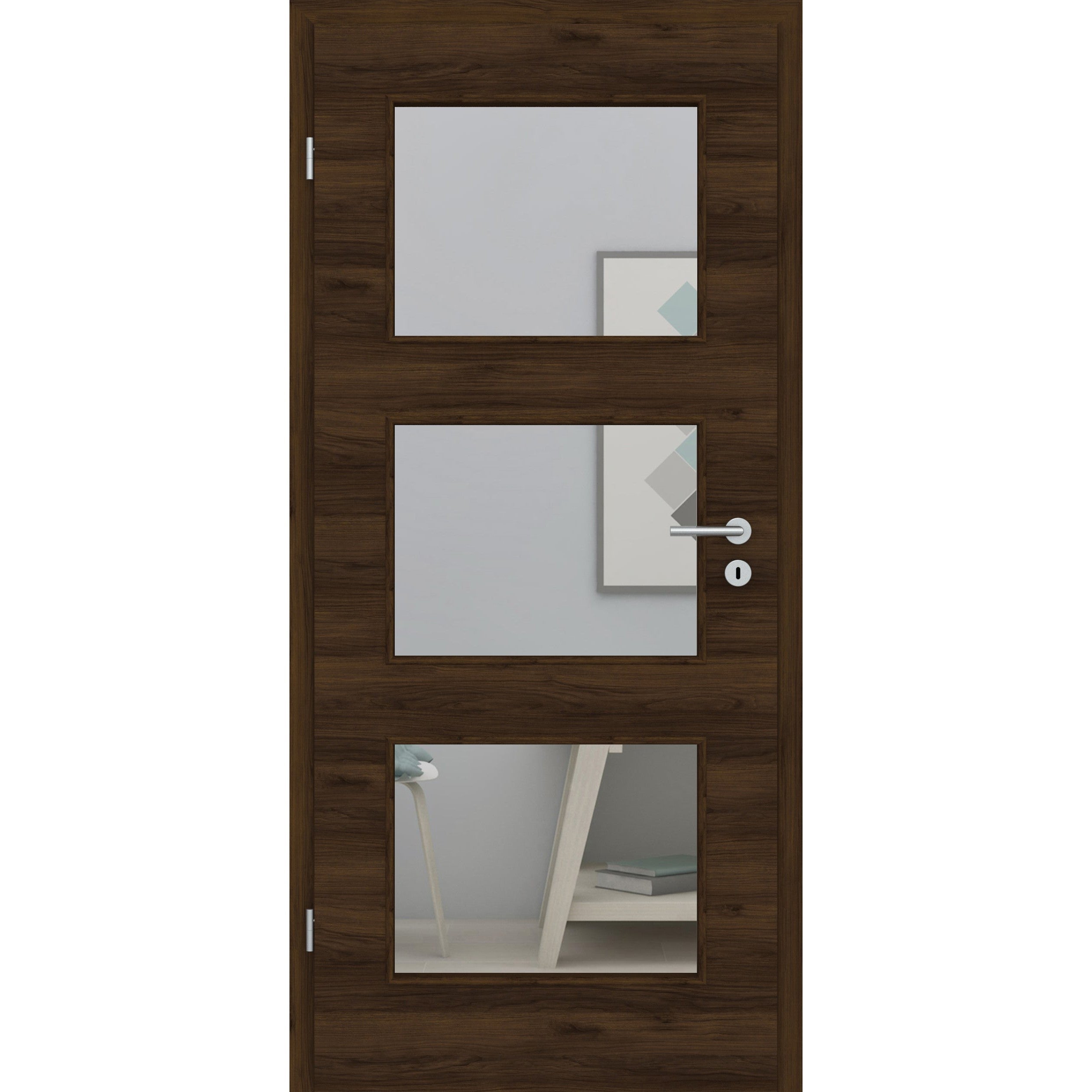 Zimmertür mit Lichtausschnitt LA3 CPL Matt Eiche-Braun Quer Designkante