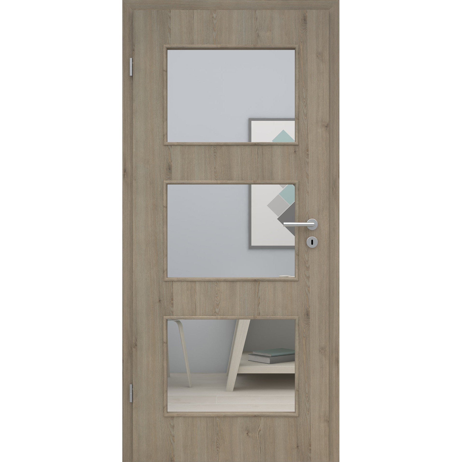 Zimmertür mit Lichtausschnitt LA3 CPL Struktur Pinie-Silbergrau Designkante