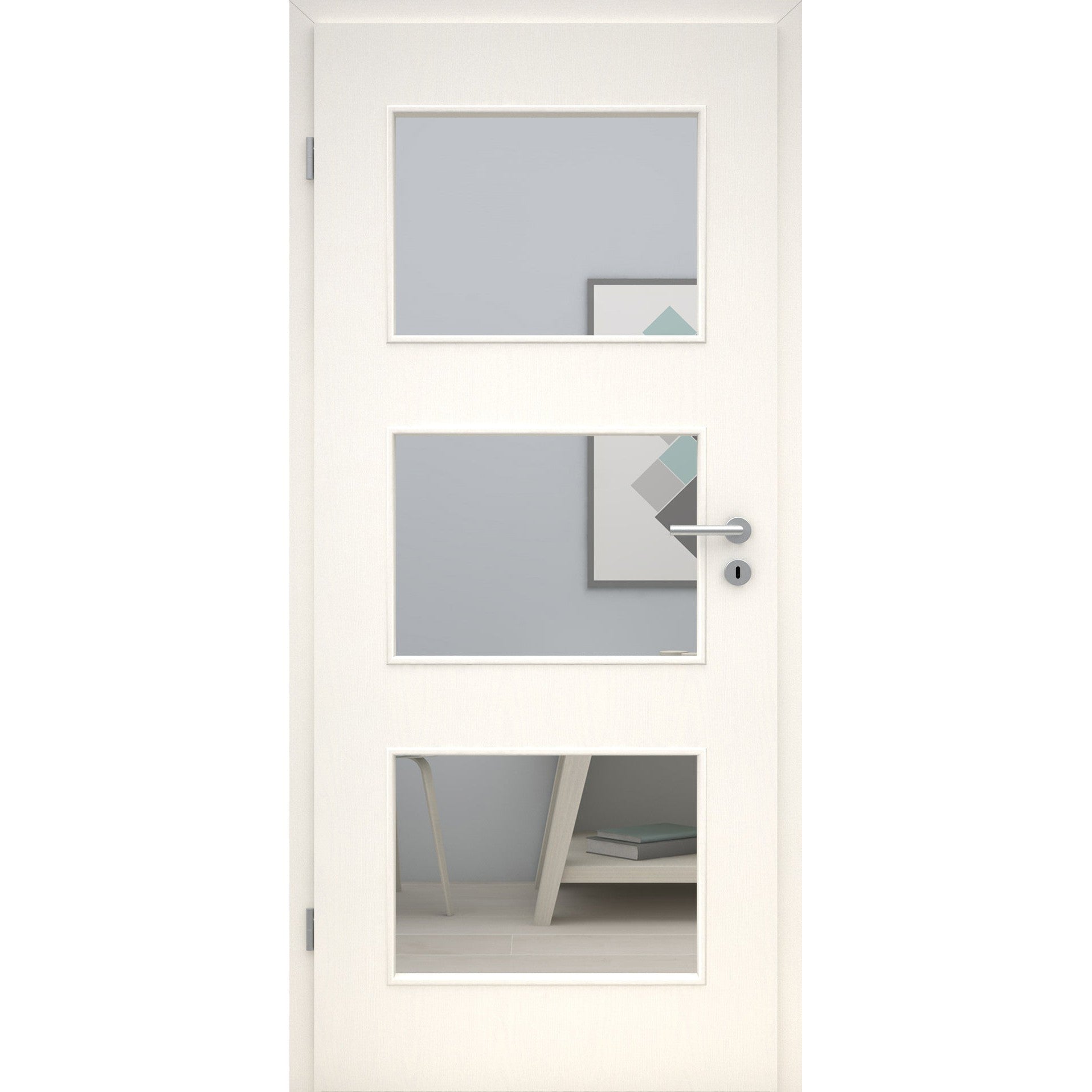 Zimmertür mit Lichtausschnitt LA3 CPL Tradition Esche-Weiß deckend Designkante