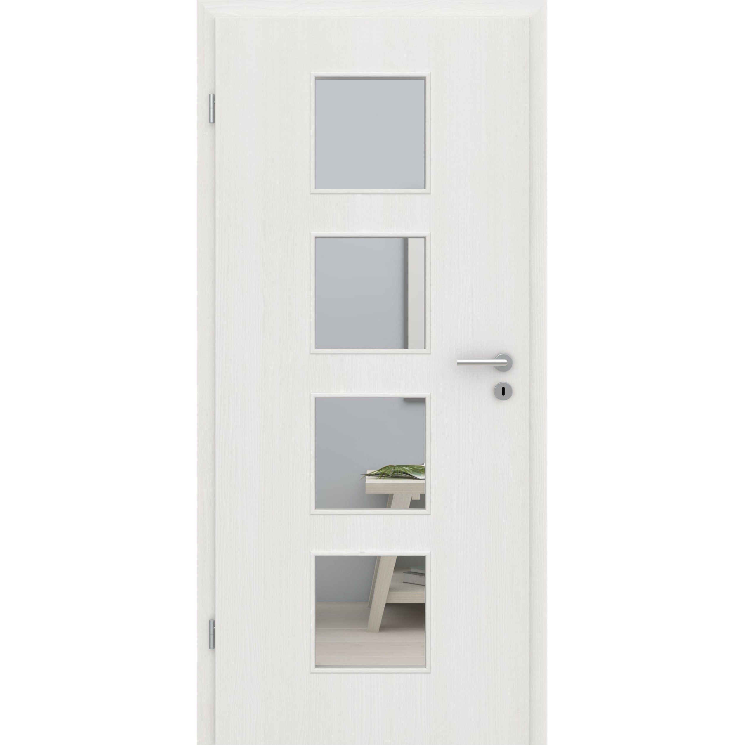 Zimmertür mit Lichtausschnitt LA4 CPL Matt Weiß Holzstruktur Designkante