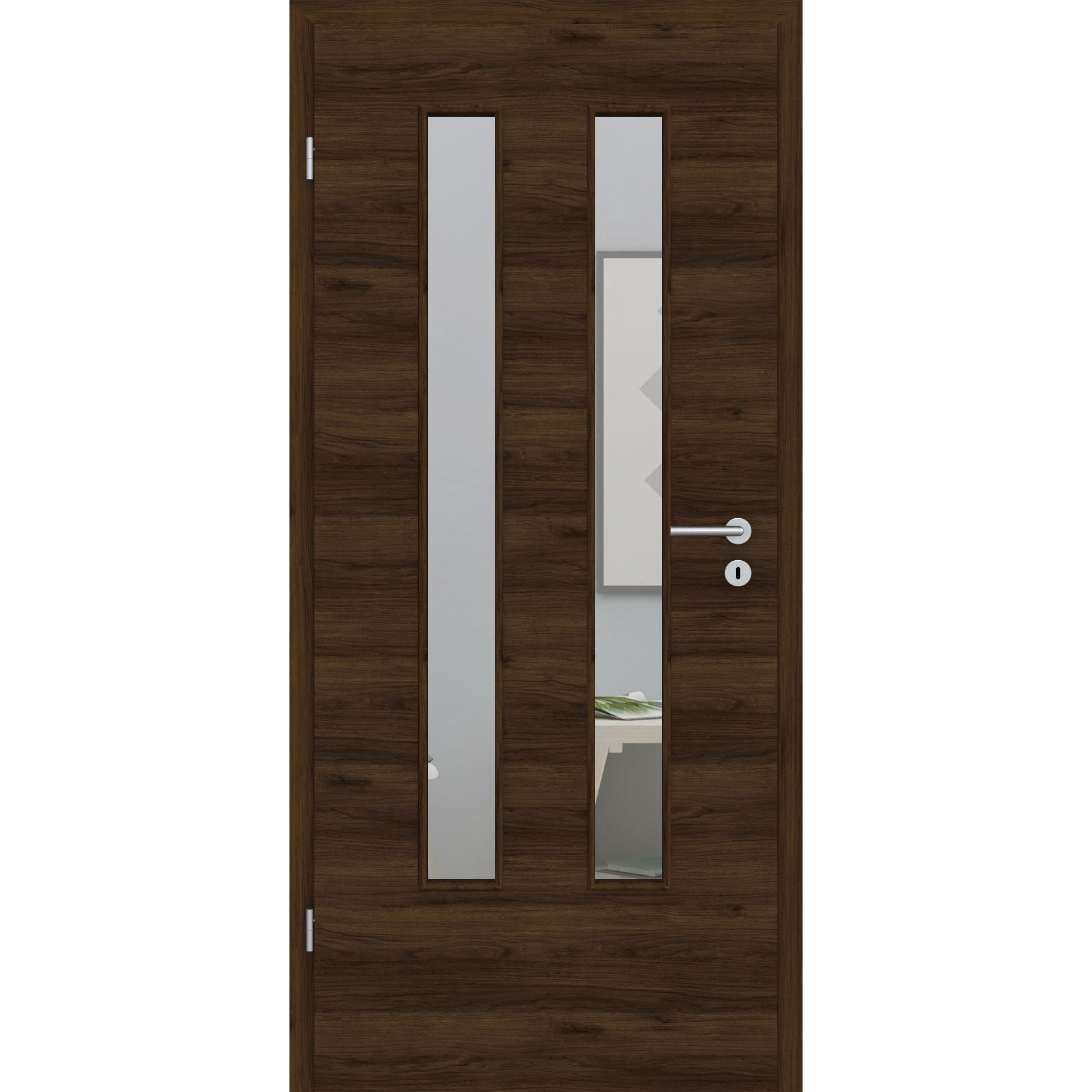 Zimmertür mit Lichtausschnitt LA6 CPL Matt Eiche-Braun Quer Designkante