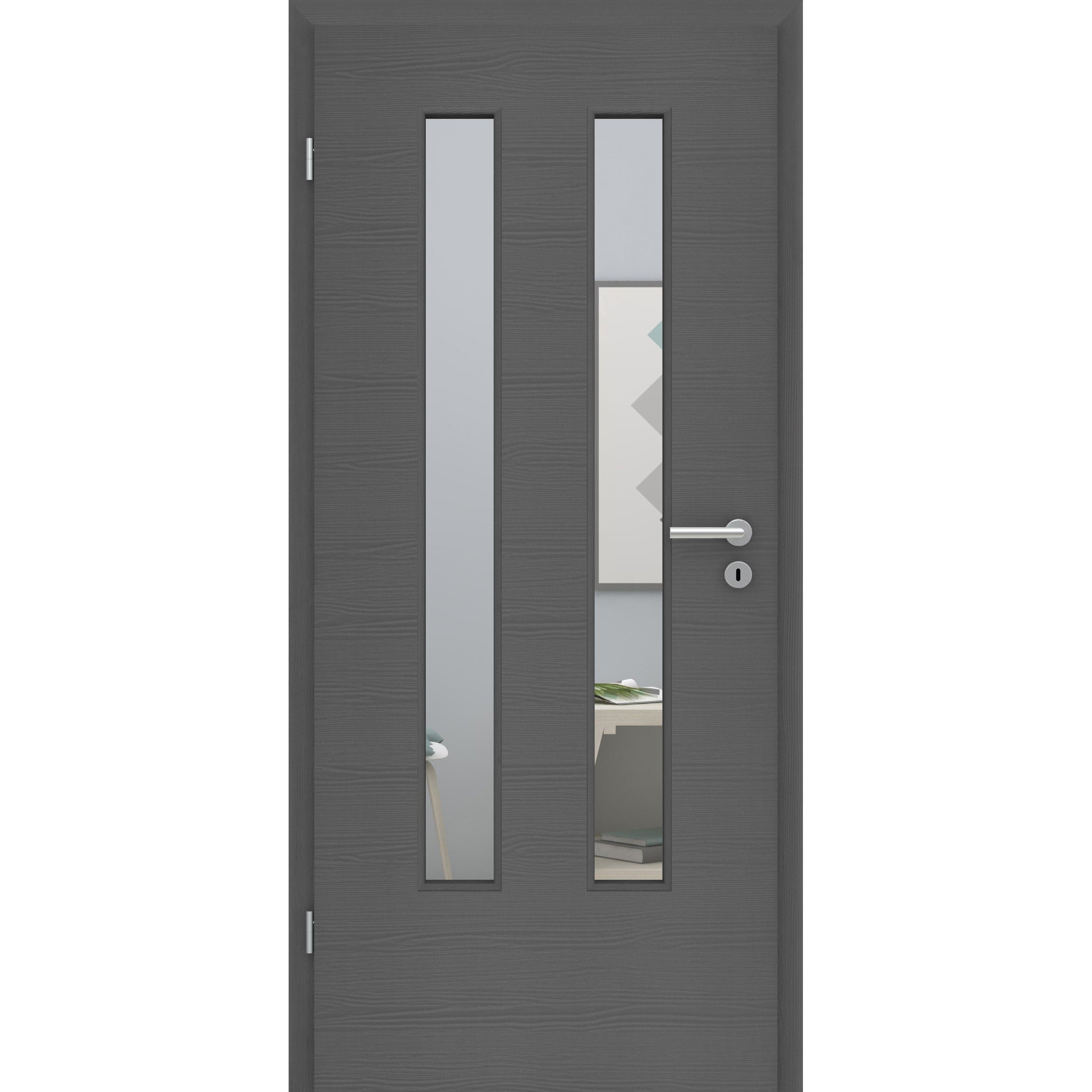 Zimmertür mit Lichtausschnitt LA6 CPL Matt Grau Holzstruktur Quer Designkante