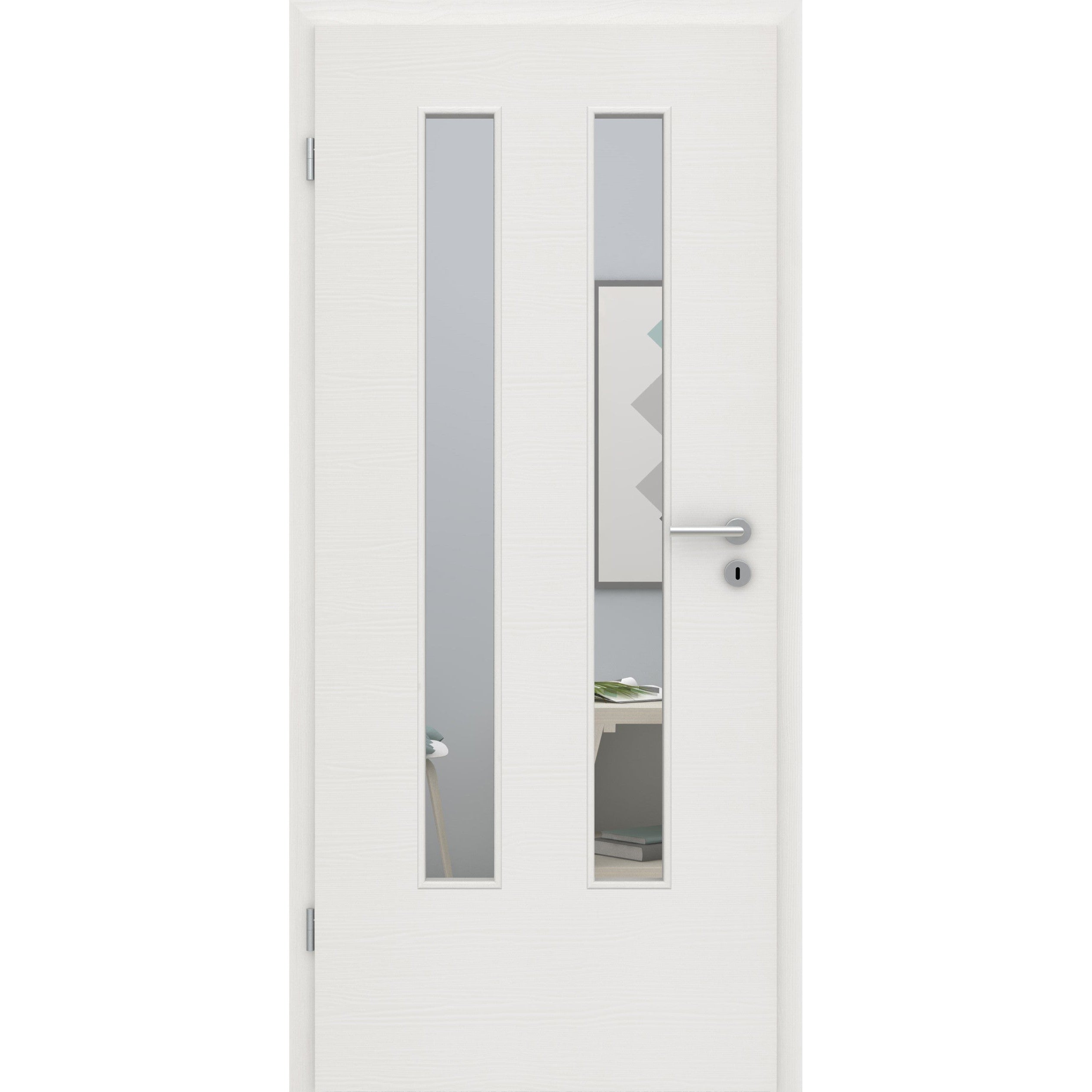 Zimmertür mit Lichtausschnitt LA6 CPL Matt Weiß Holzstruktur Quer Designkante