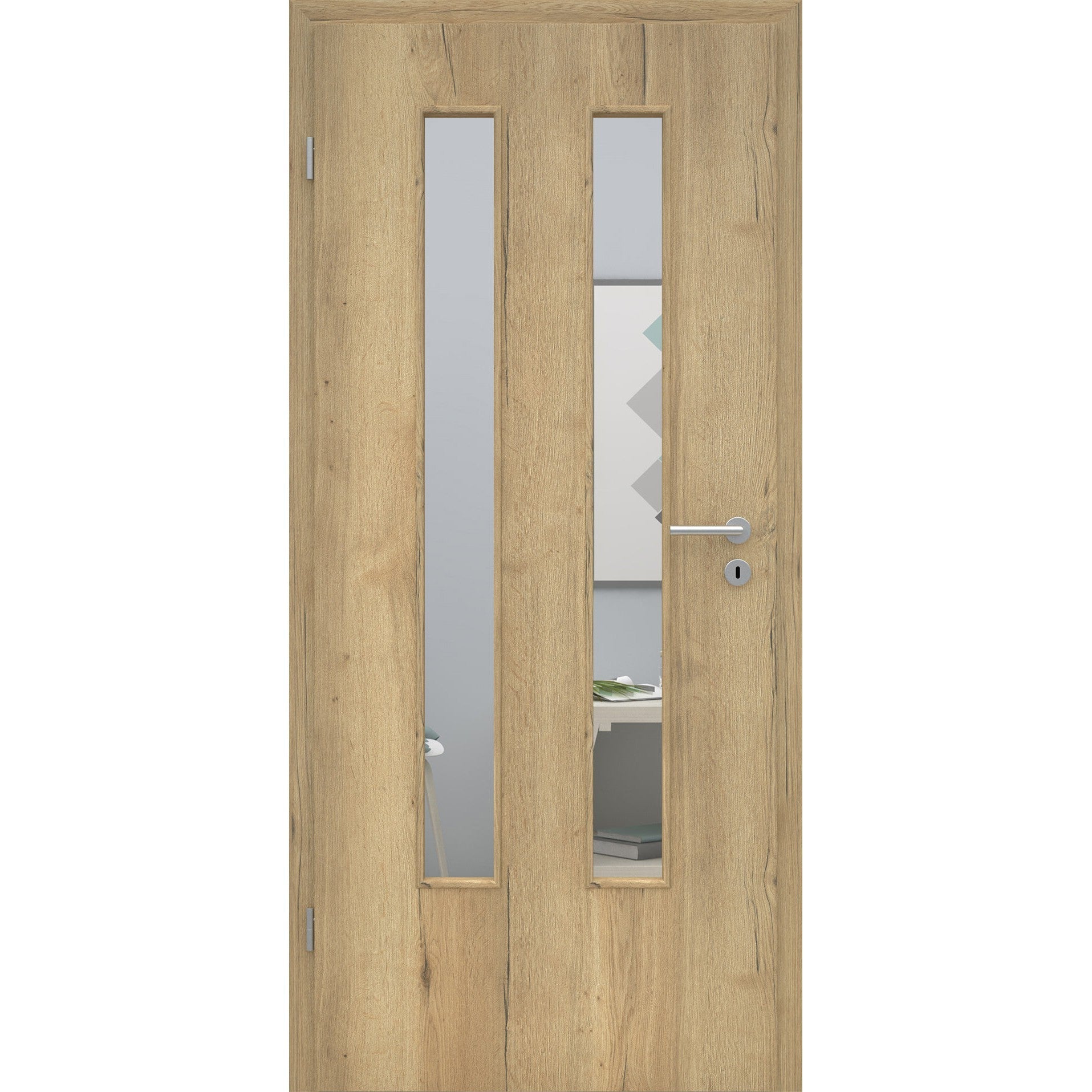 Zimmertür mit Lichtausschnitt LA6 CPL Struktur Fachwerk Natur-Eiche Designkante