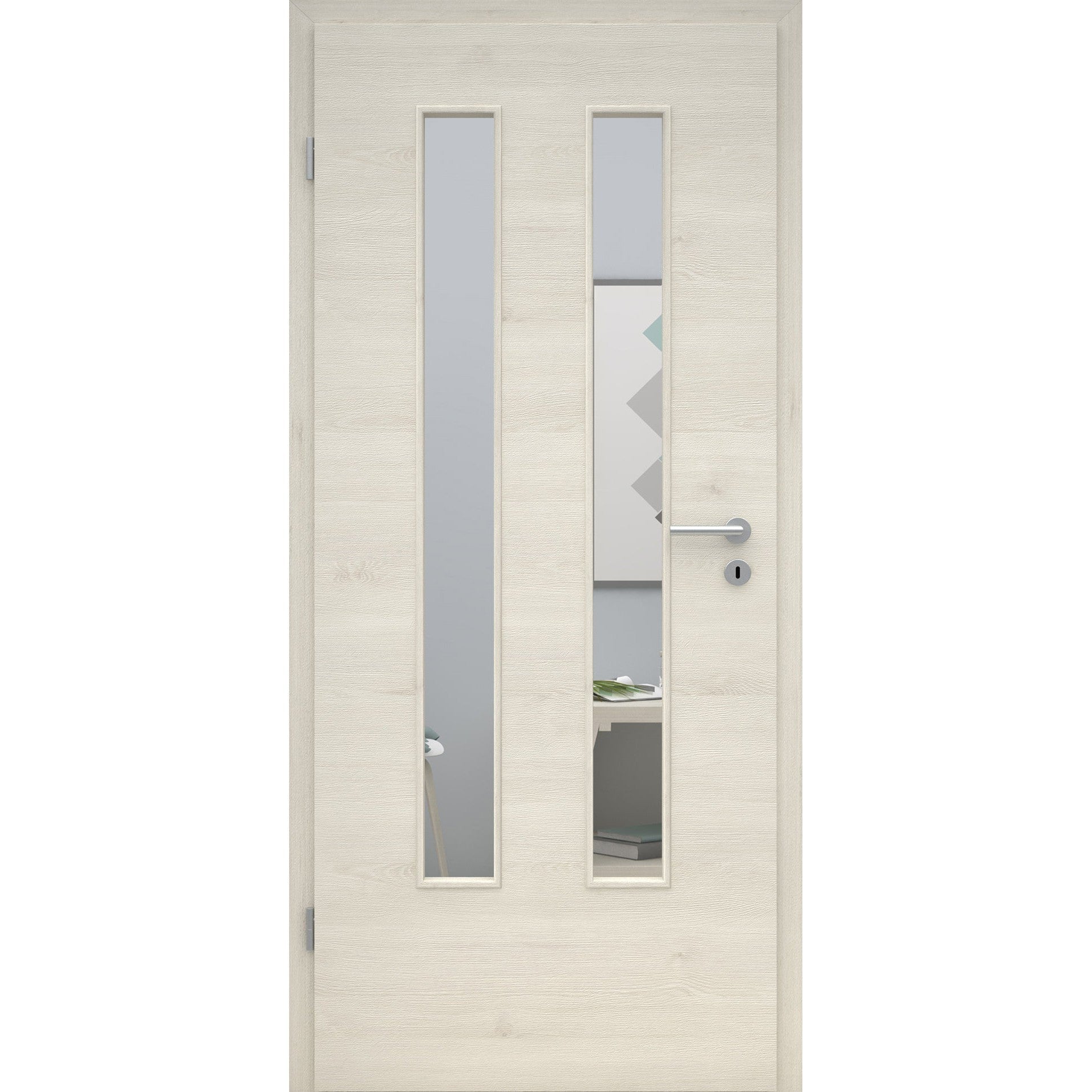 Zimmertür mit Lichtausschnitt LA6 CPL Struktur Pinie-Hell Quer Designkante