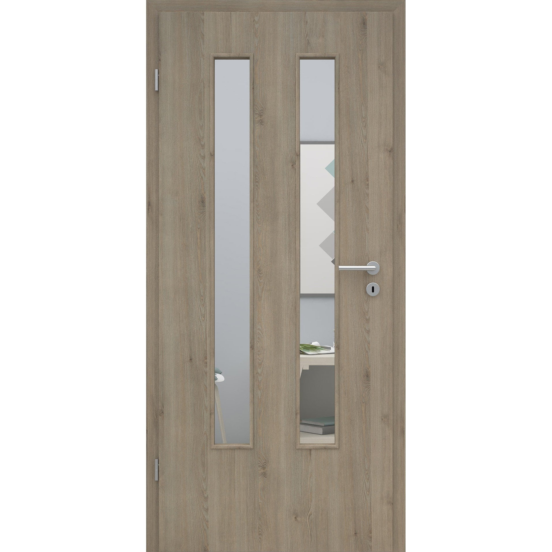 Zimmertür mit Lichtausschnitt LA6 CPL Struktur Pinie-Silbergrau Designkante