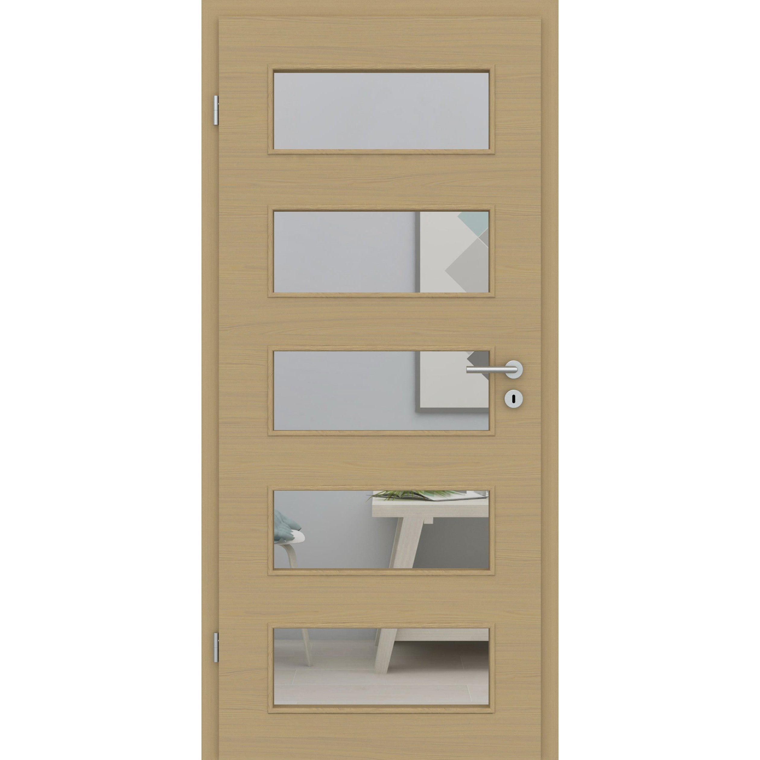 Zimmertür mit Lichtausschnitt LA9 CPL Matt Eiche-Beige Quer Designkante