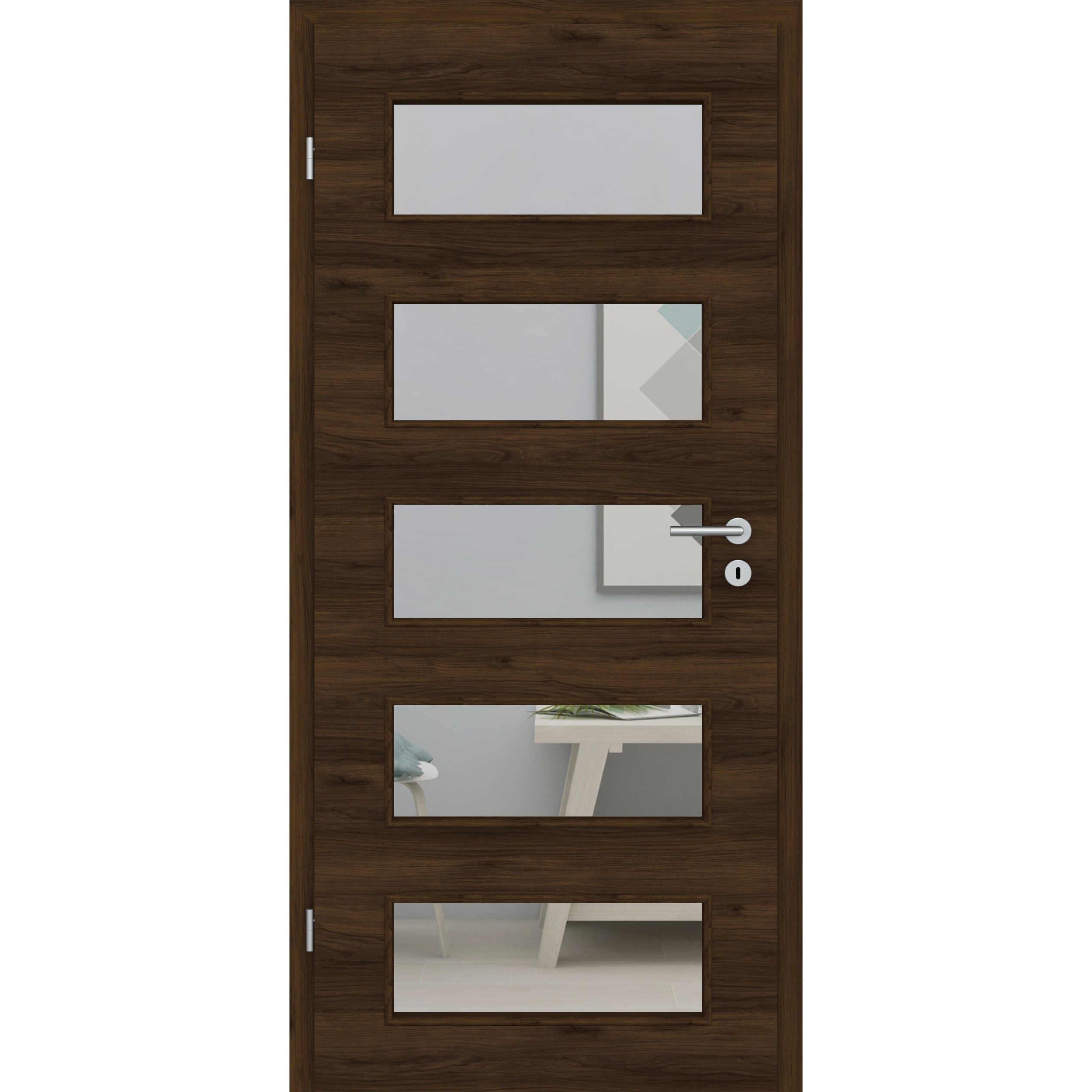 Zimmertür mit Lichtausschnitt LA9 CPL Matt Eiche-Braun Quer Designkante