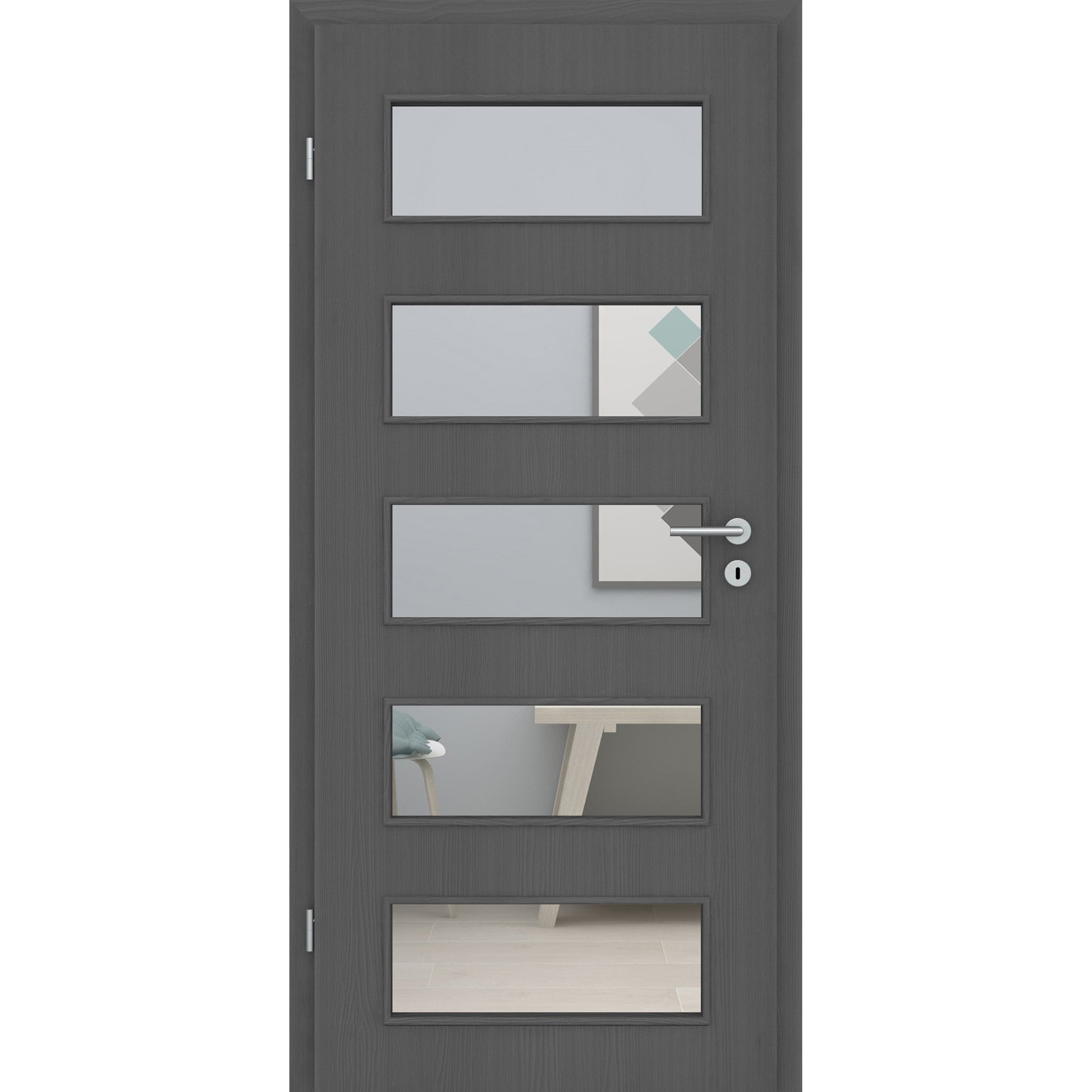 Zimmertür mit Lichtausschnitt LA9 CPL Matt Grau Holzstruktur Designkante