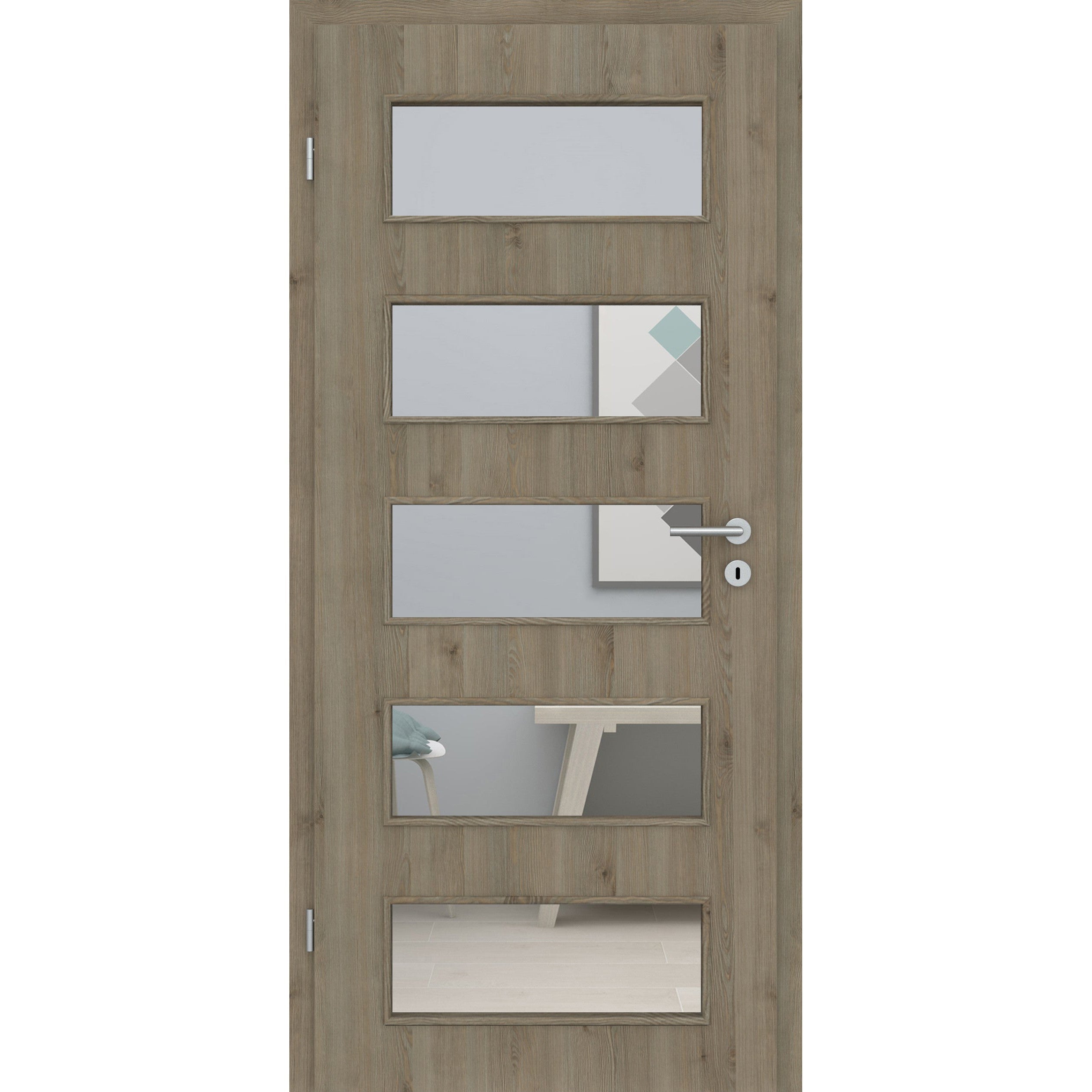 Zimmertür mit Lichtausschnitt LA9 CPL Struktur Pinie-Silbergrau Designkante