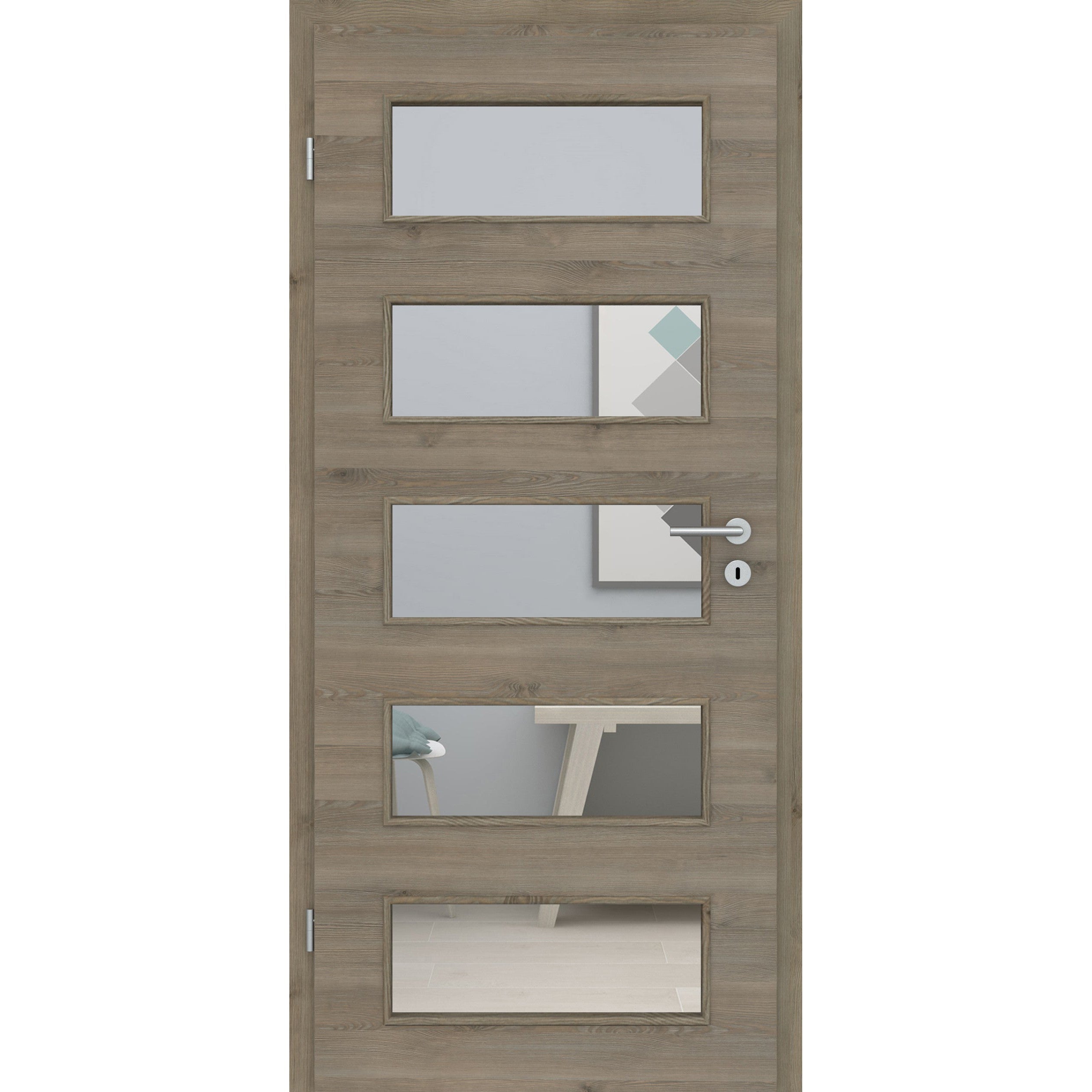 Zimmertür mit Lichtausschnitt LA9 CPL Struktur Pinie-Silbergrau Quer Designkante