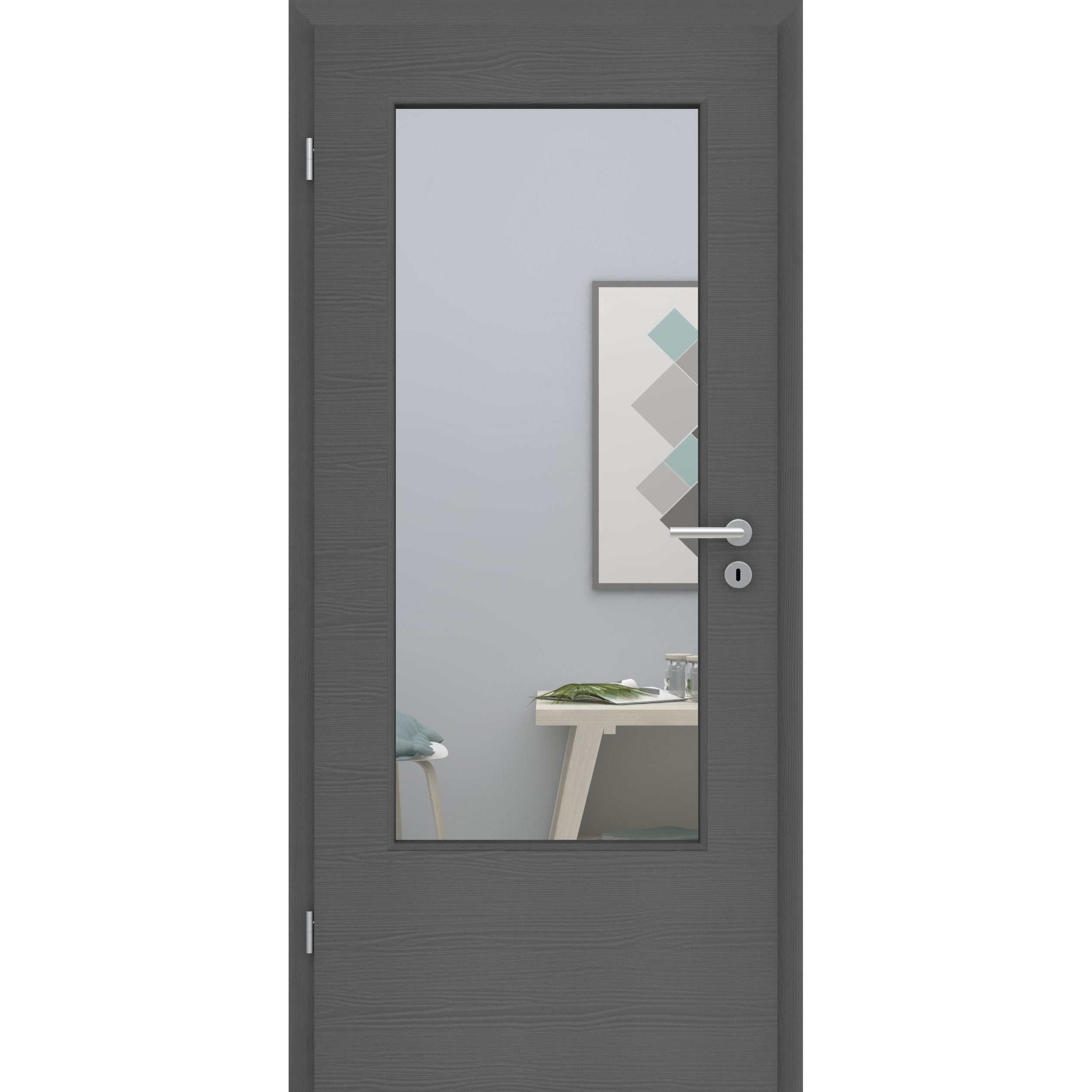 Zimmertür mit Lichtausschnitt LADIN CPL Matt Grau Holzstruktur Quer Designkante
