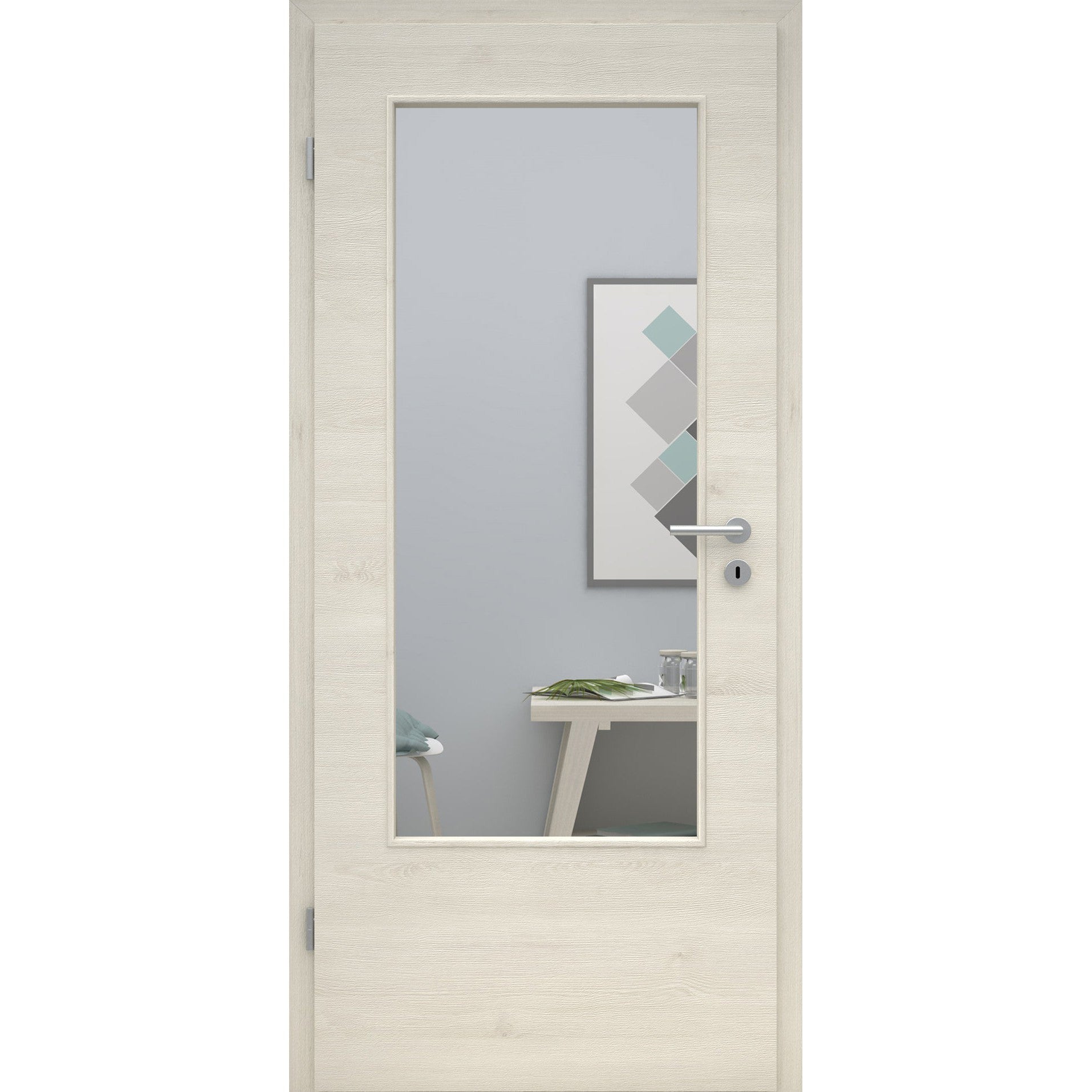 Zimmertür mit Lichtausschnitt LADIN CPL Struktur Pinie-Hell Quer Designkante