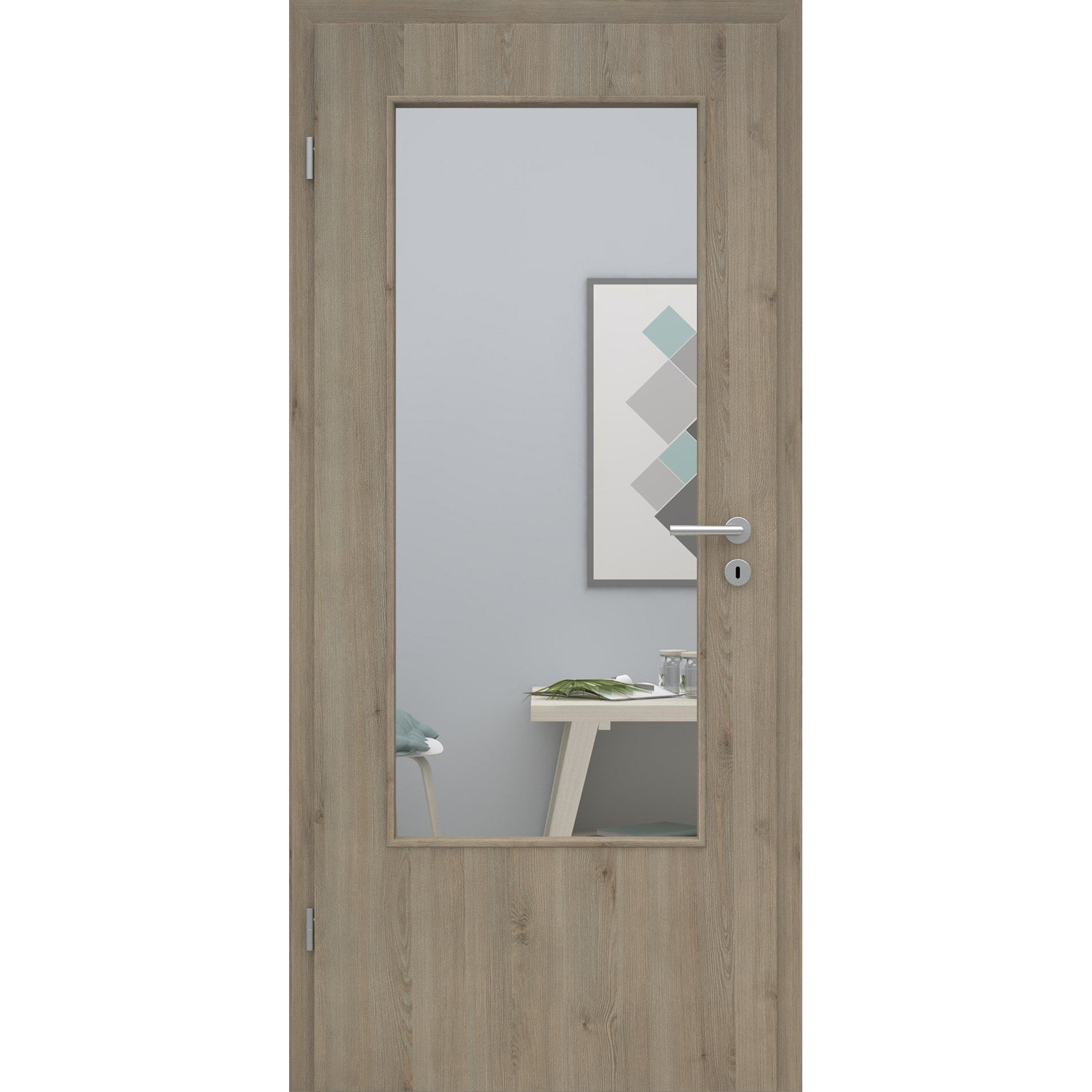 Zimmertür mit Lichtausschnitt LADIN CPL Struktur Pinie-Silbergrau Designkante