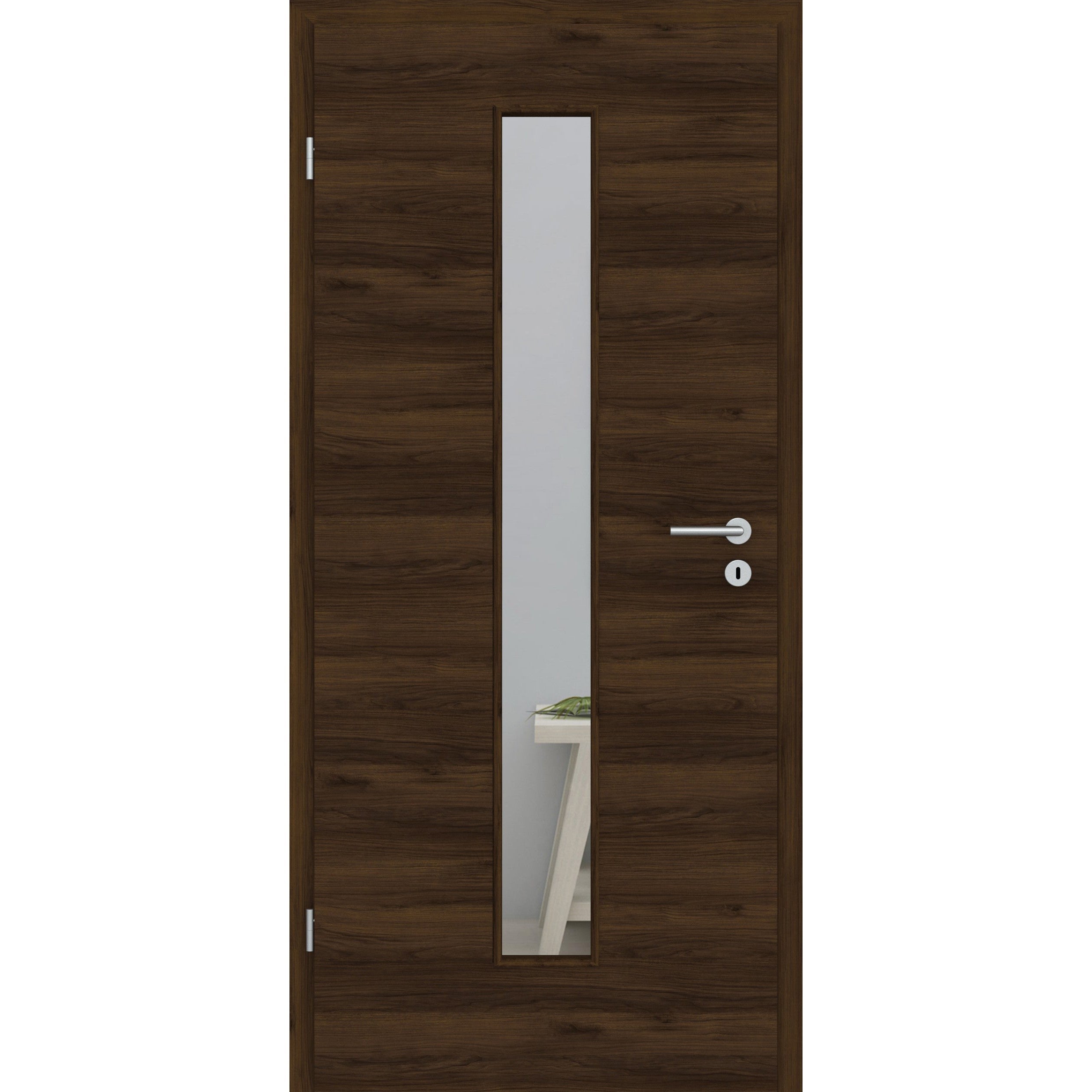 Zimmertür mit Lichtausschnitt LAM CPL Matt Eiche-Braun Quer Designkante