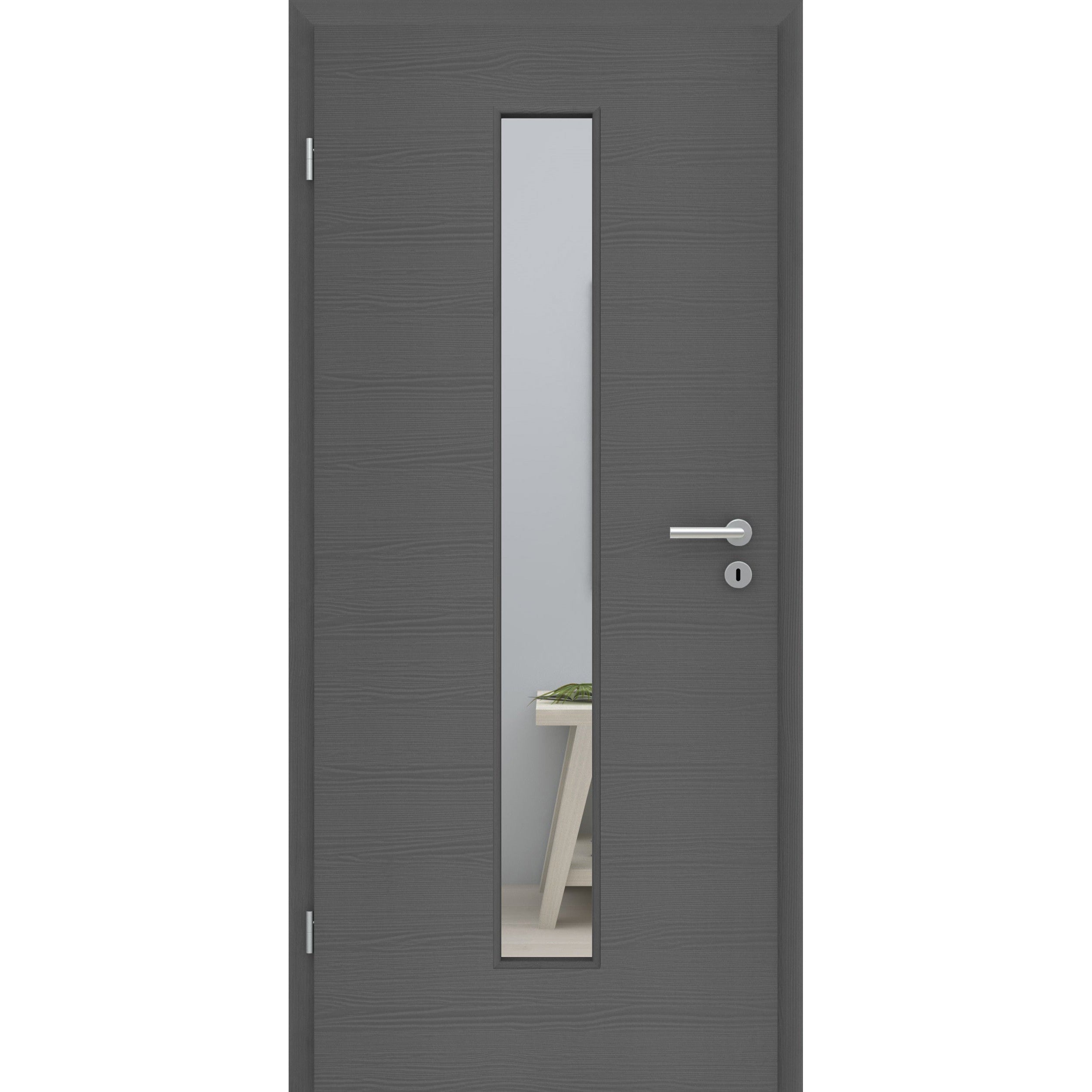 Zimmertür mit Lichtausschnitt LAM CPL Matt Grau Holzstruktur Quer Designkante